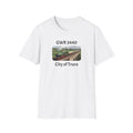 White t-shirt with a graphic of a train and text 'GWR 3440 City of Truro' on a white background
