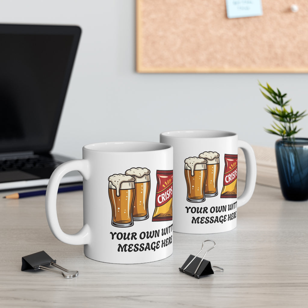 Custom Personalised  Two Pints of Lager and a Packet of Crisps Mug - Funny British TV Show Gift 