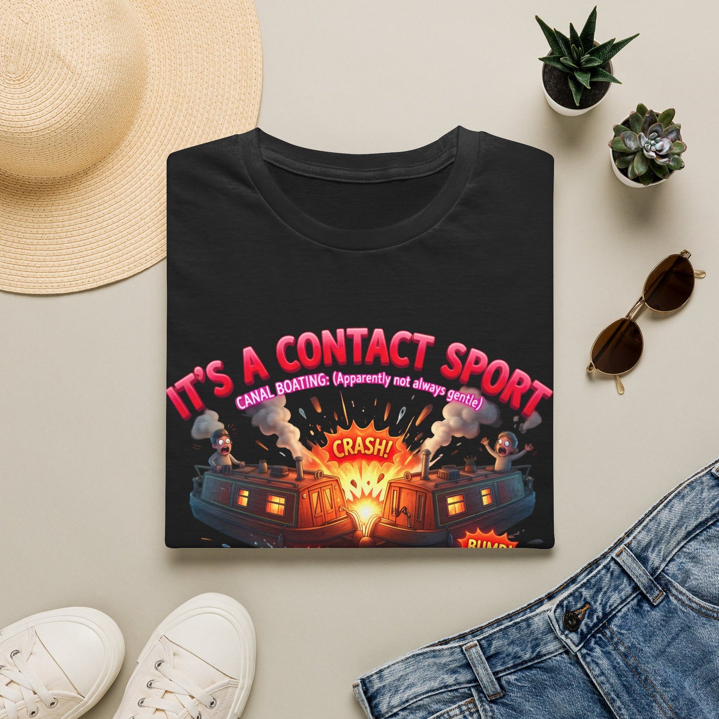 Funny Narrowboat T-Shirt | "It's A Contact Sport" Canal Boating Comic Tee | Personalised Gift Printify
