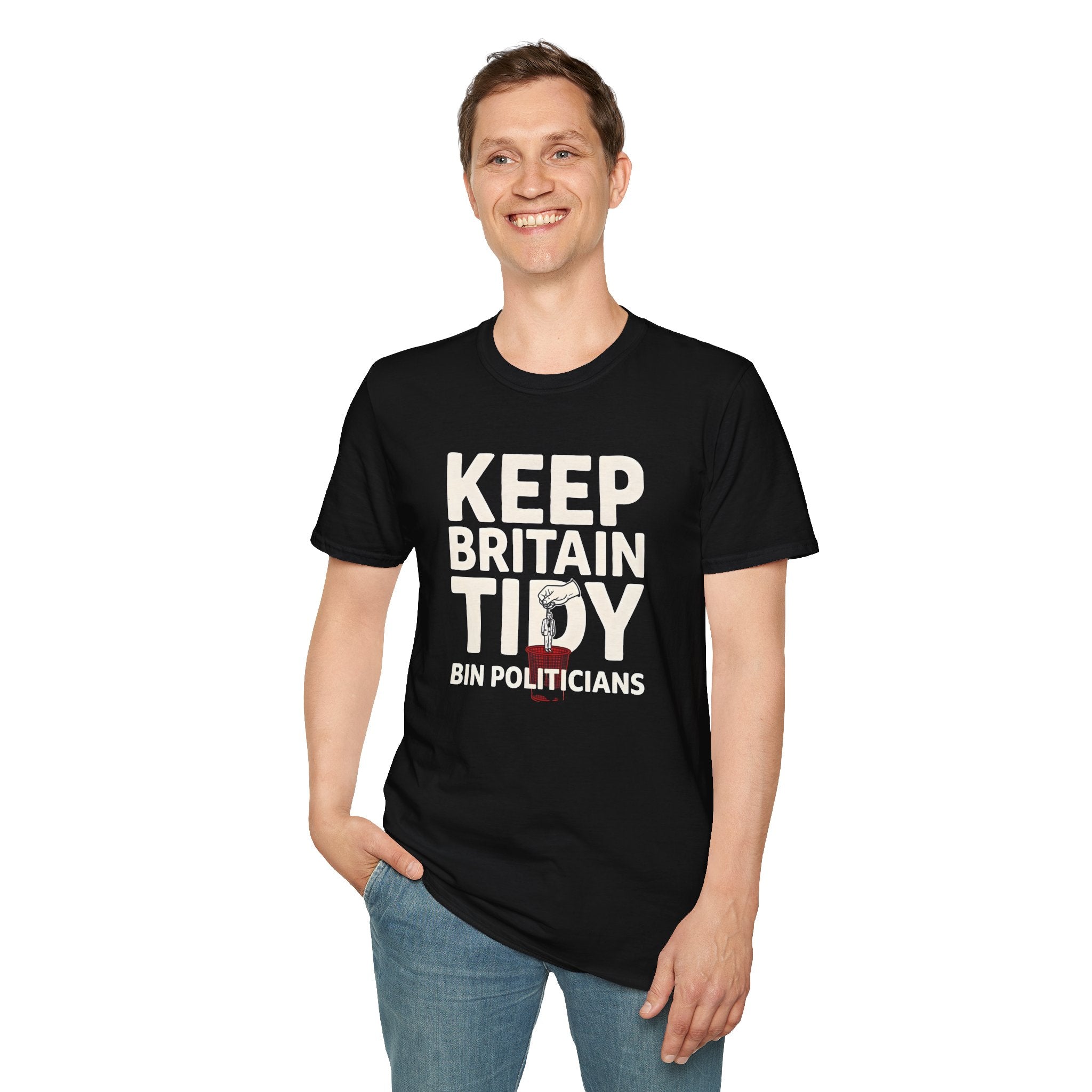 Keep Britain Tidy Bin Politicians T-Shirt | Funny Political Satire Tee | Anti-Politician Gift | Boris Johnson Meme Shirt | UK Politics Humor Printify