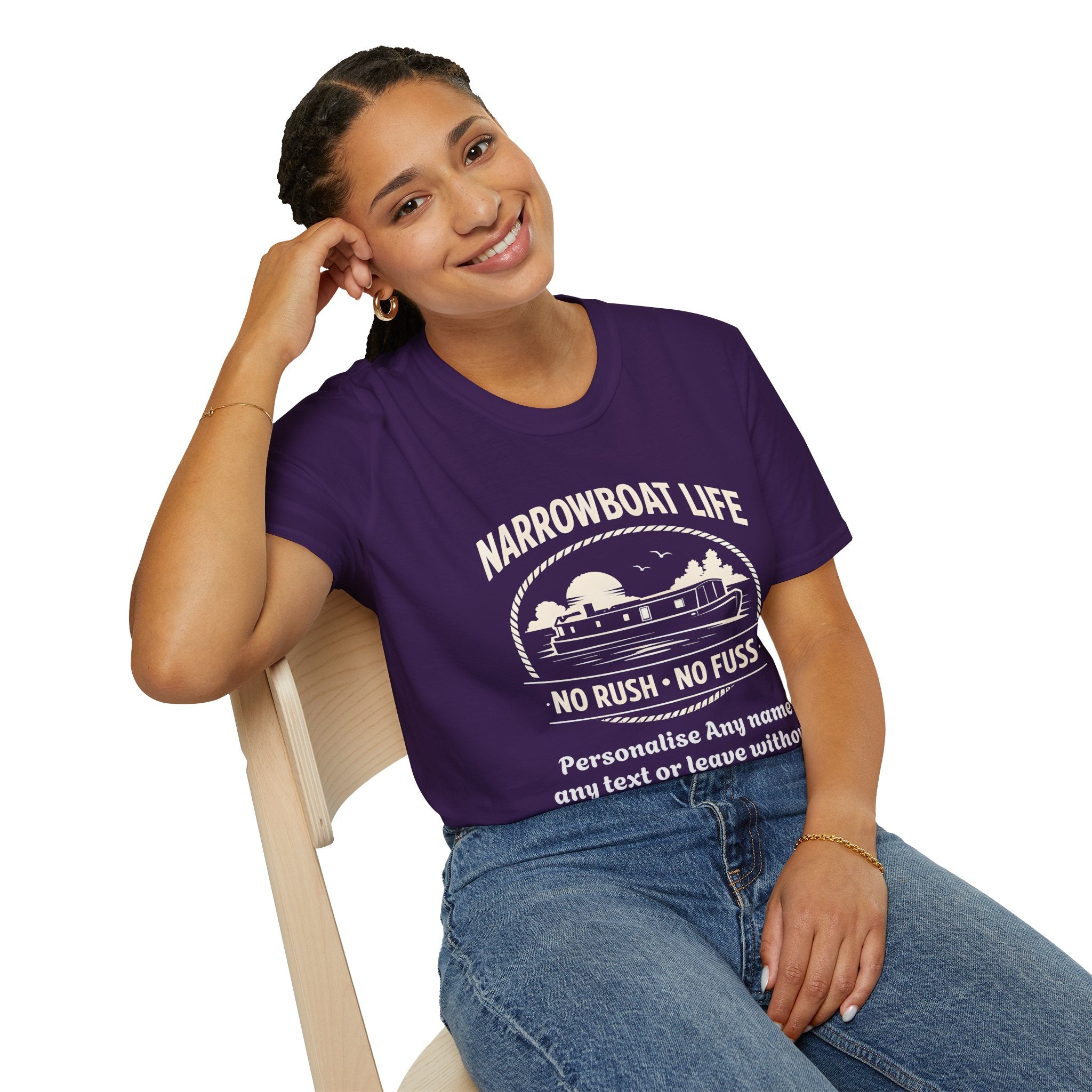 Narrowboat Life T-Shirt – 'No Rush • No Fuss' Canal Boat Tee Printify