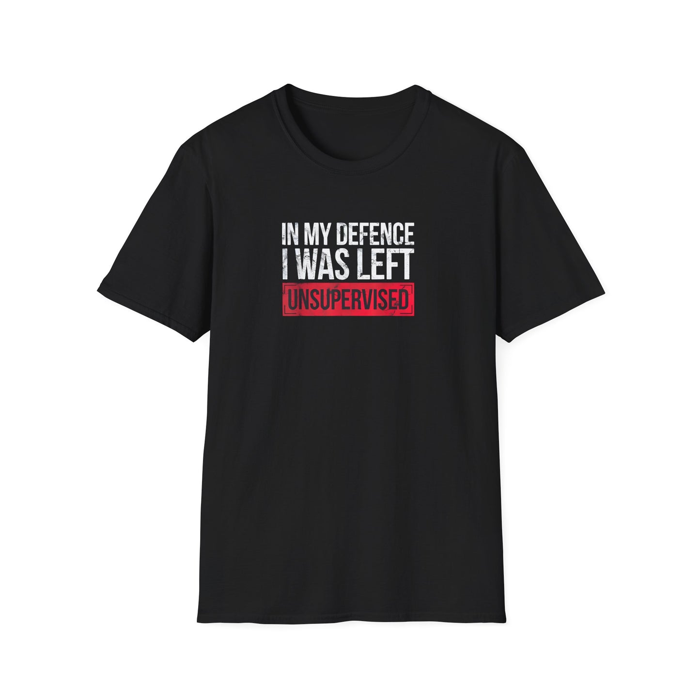 Distressed 'In My Defence I Was Left Unsupervised' black T-Shirt