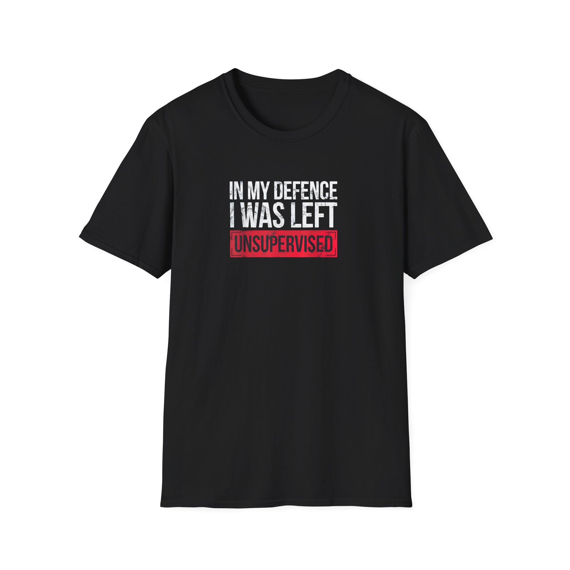 Distressed 'In My Defence I Was Left Unsupervised' black T-Shirt