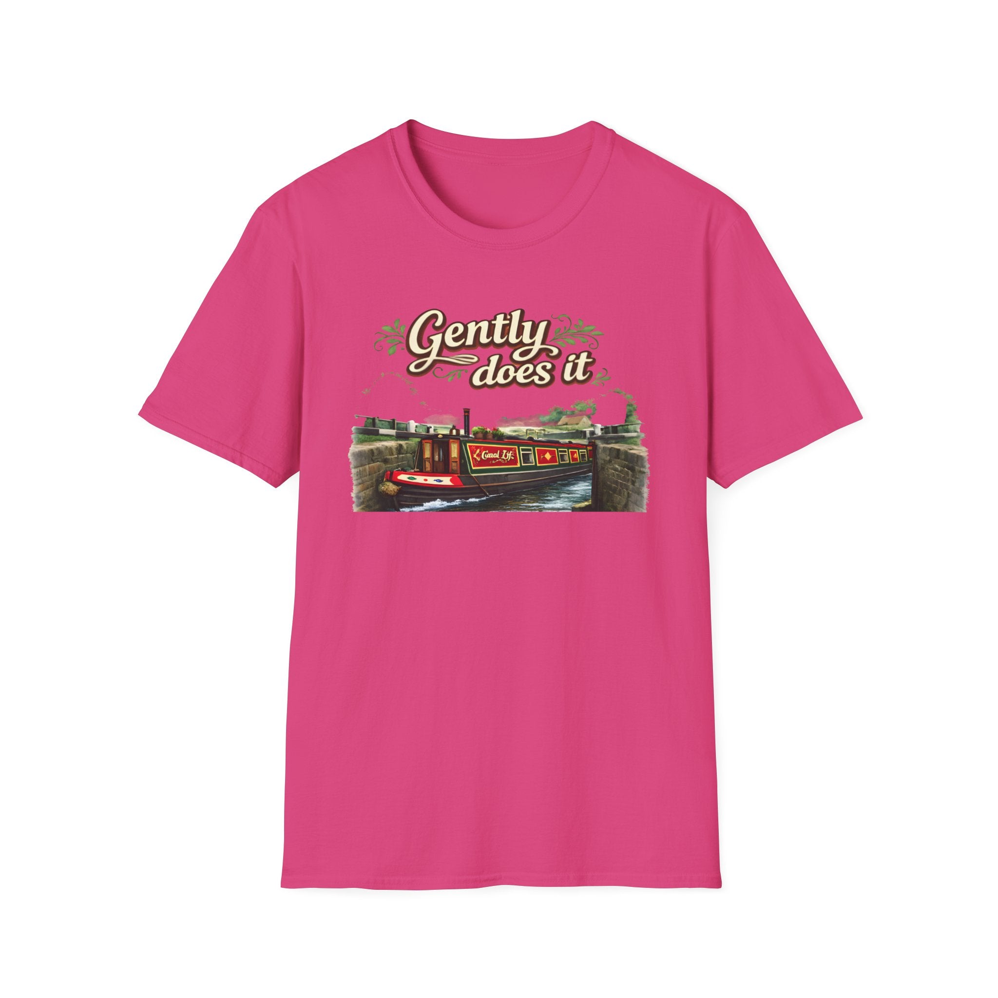 T-Shirt — "Gently Does It" Canal Boat Vintage Travel Tee Printify