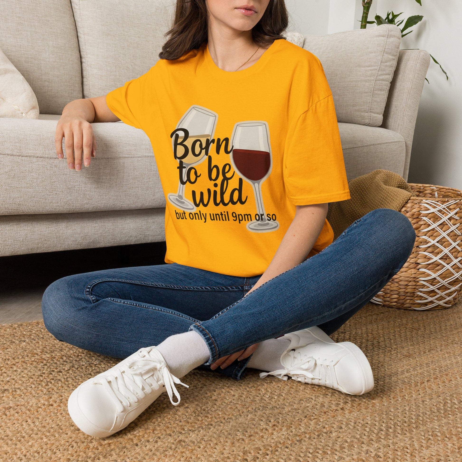 Born to Be Wild But Only Until 9pm or So Wine T-Shirt | Gildan Softstyle Printify