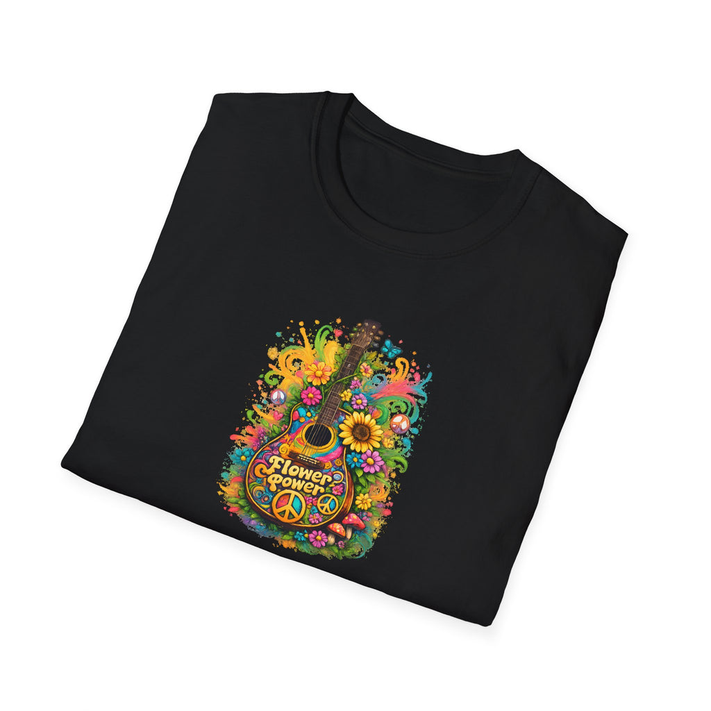 Flower Power Vibe 1960's Design Guitar T-Shirt 