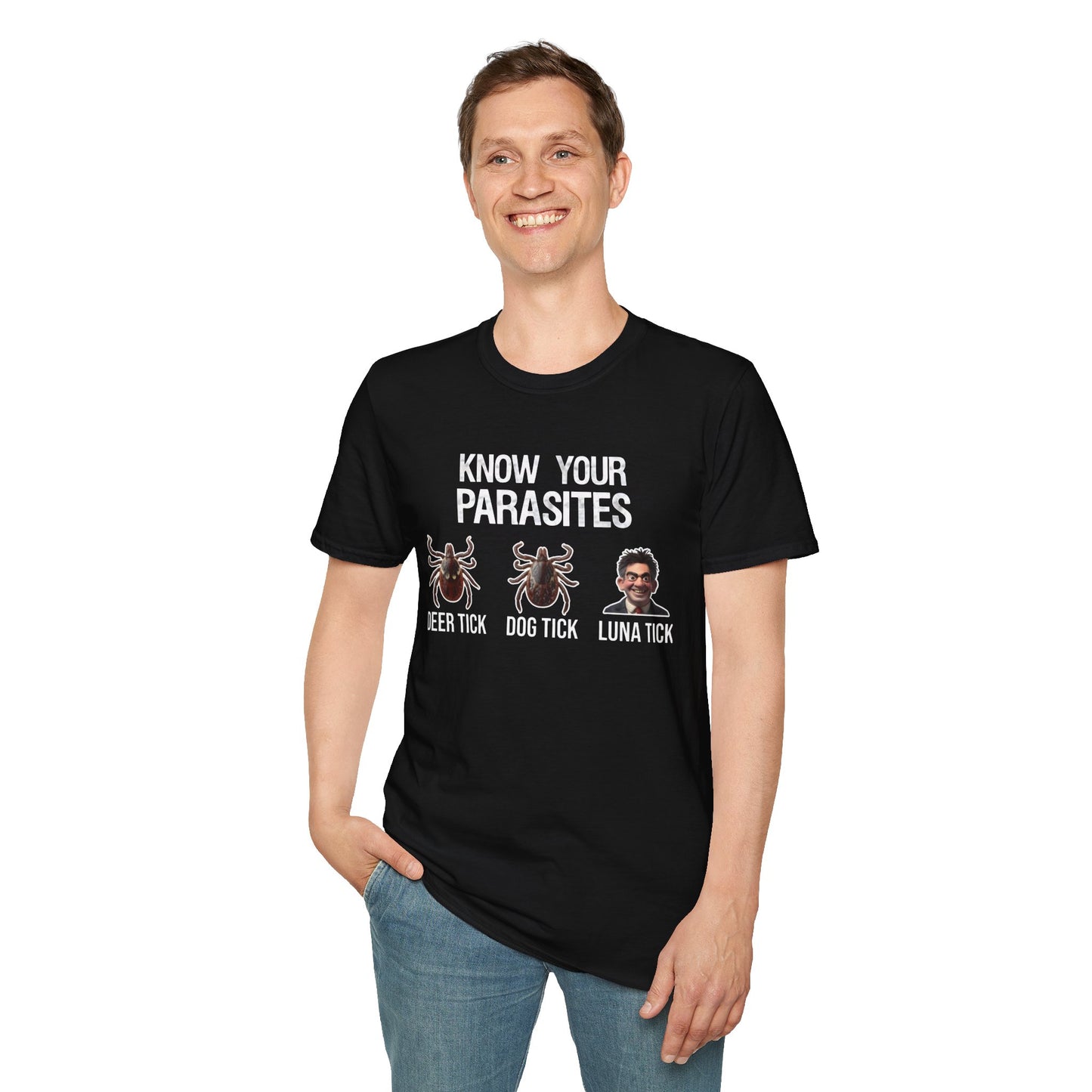 Know Your Parasites Funny Political Satire T-Shirt – Anti Ed Miliband “Luna Tick” Printify