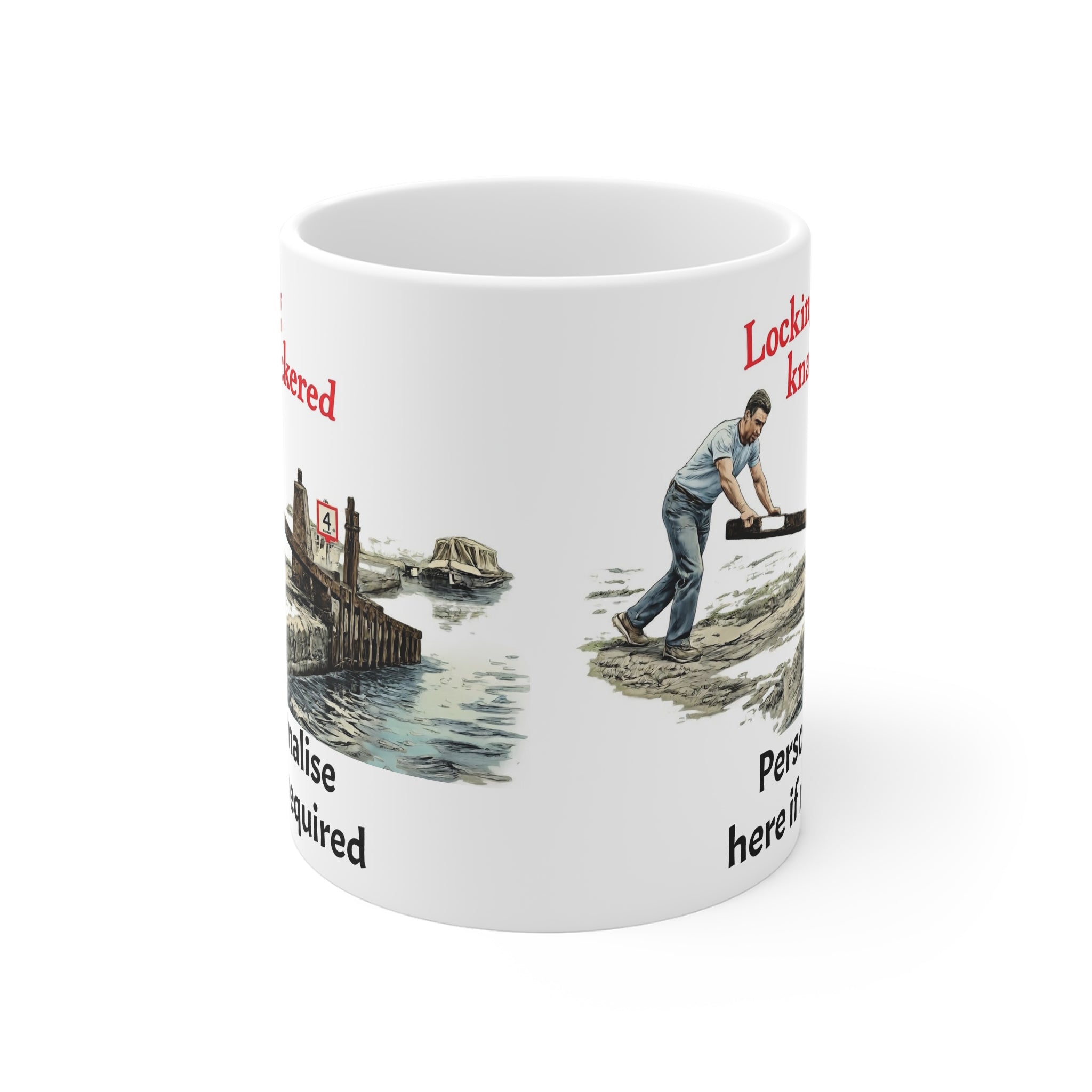 Locking Knackered Mug — Humorous Canal Lock Worker Coffee Cup (Customisable) ideal Canal Gift Printify
