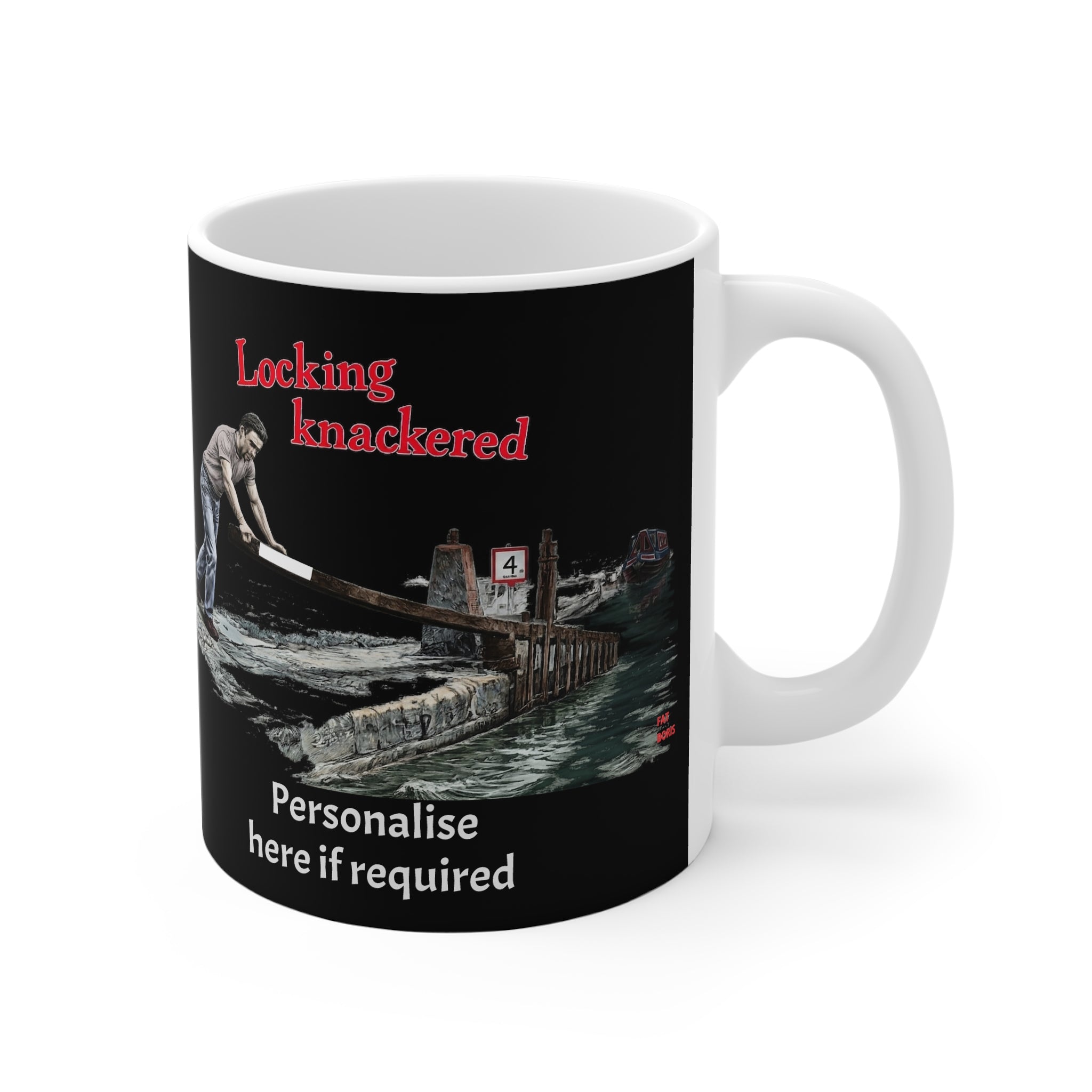 Locking Knackered Mug – Funny Canal Boating Coffee Cup (Customisable Gift) 