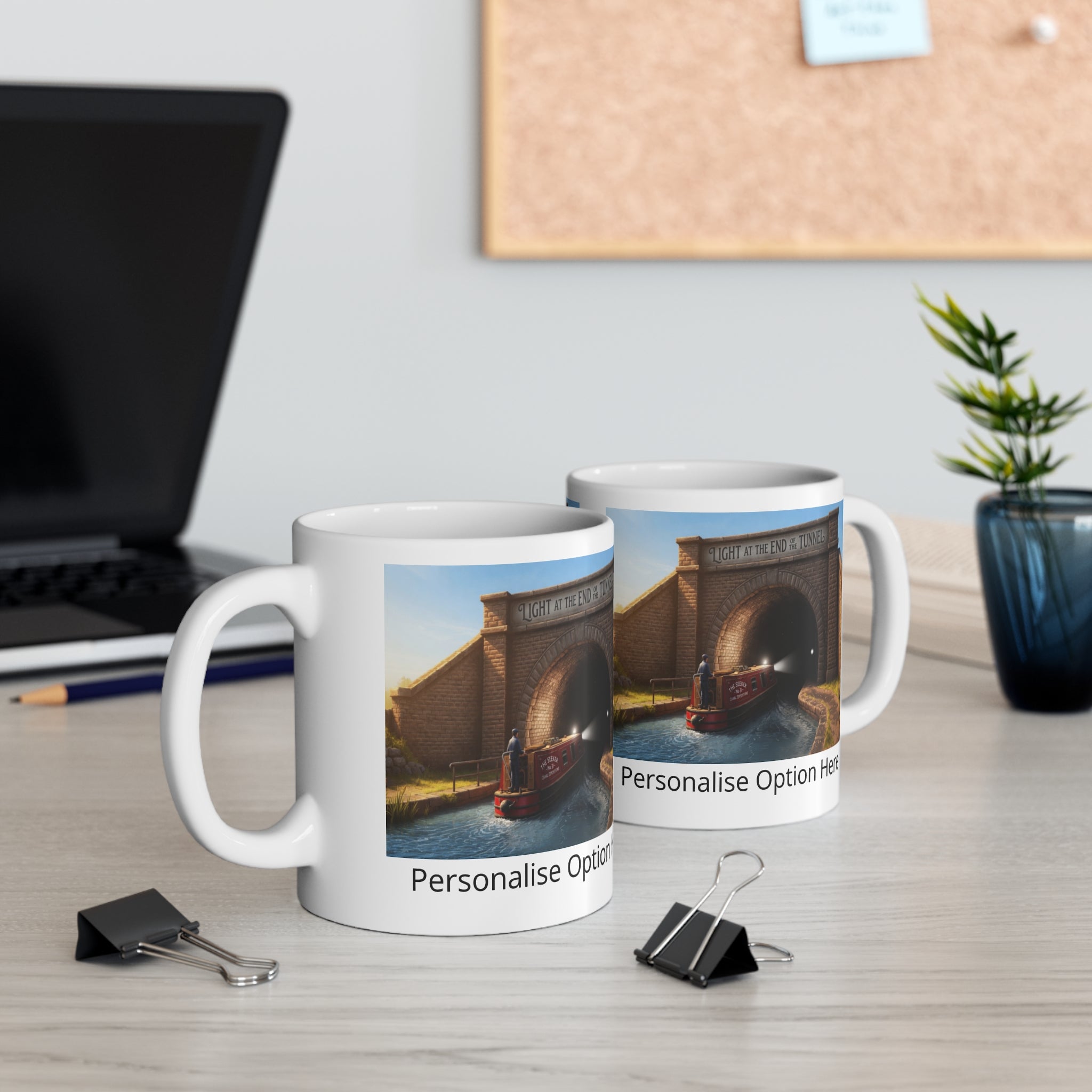 11oz Mug — 'Light at the End of the Tunnel' Canal Boat Scenic Coffee Cup (Customizable) Printify