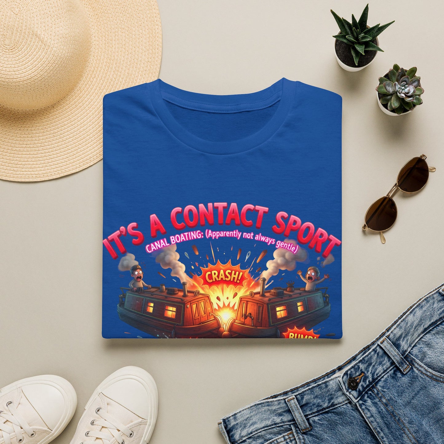 Funny Narrowboat T-Shirt | "It's A Contact Sport" Canal Boating Comic Tee | Personalised Gift Printify