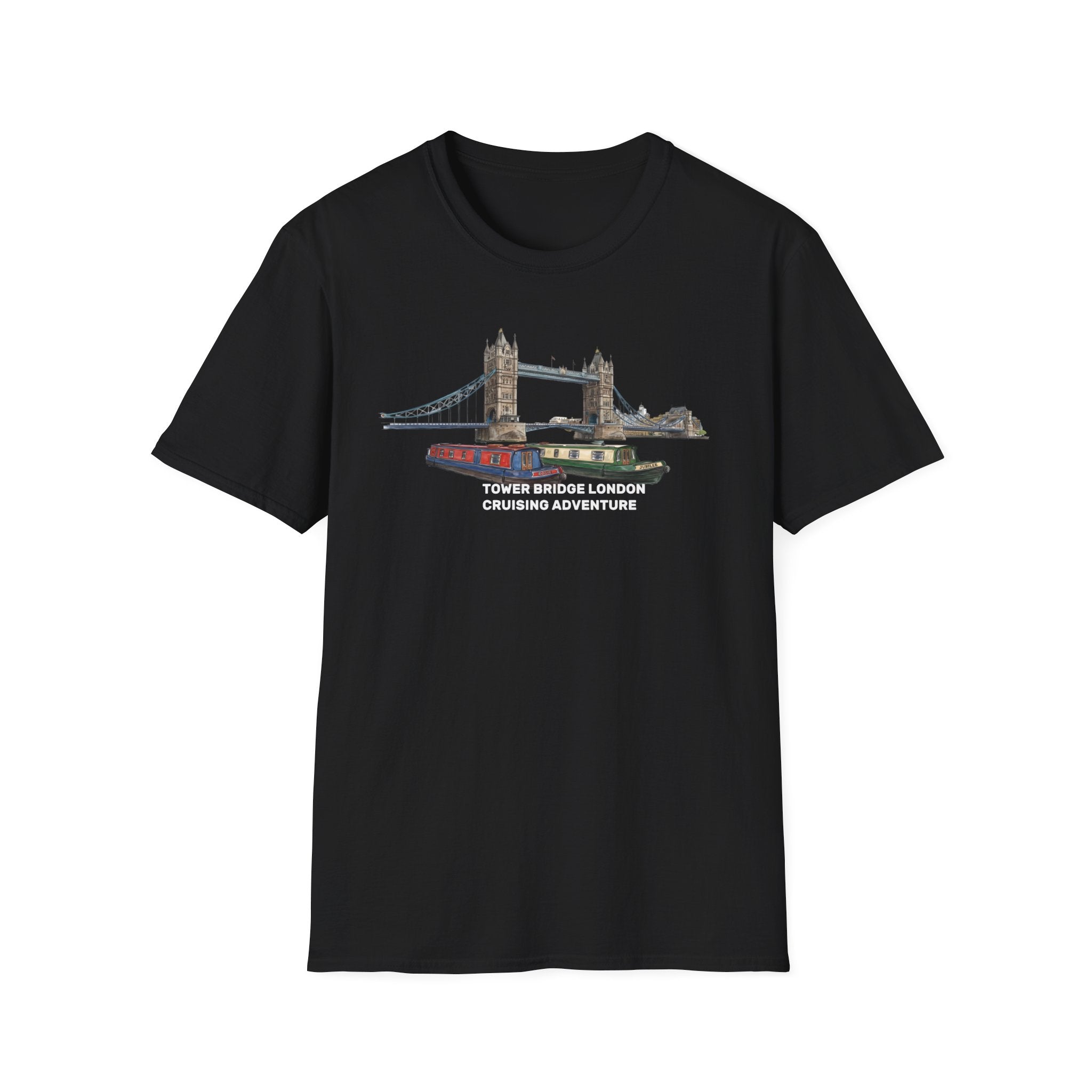 Tower Bridge London T-Shirt –Canal Narrowboat Thames River Cityscape Graphic Tee Printify