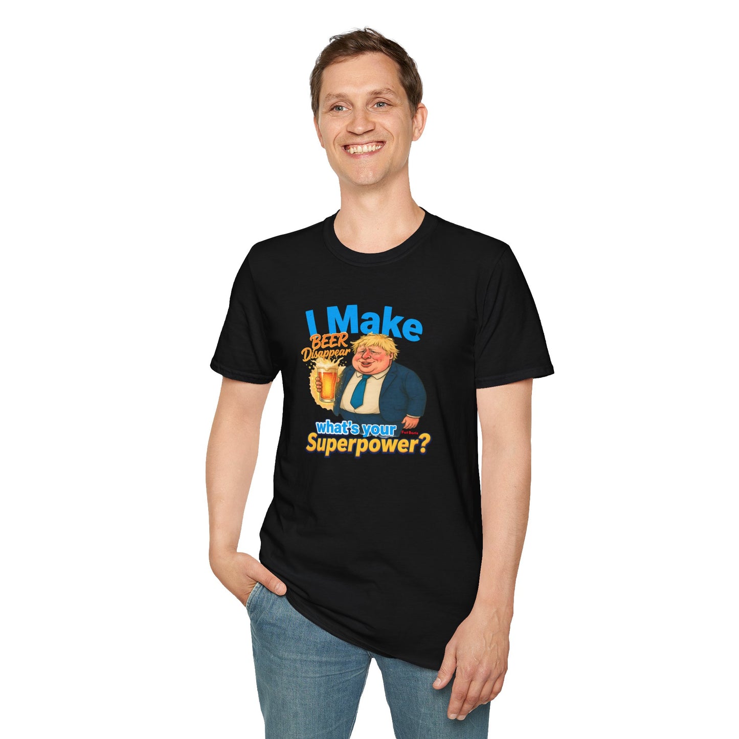Funny Fat Boris T-Shirt - "I Make Beer Disappear" Printify