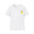 White t-shirt with a yellow logo and text BELIEVE Ted lasso on a white background
