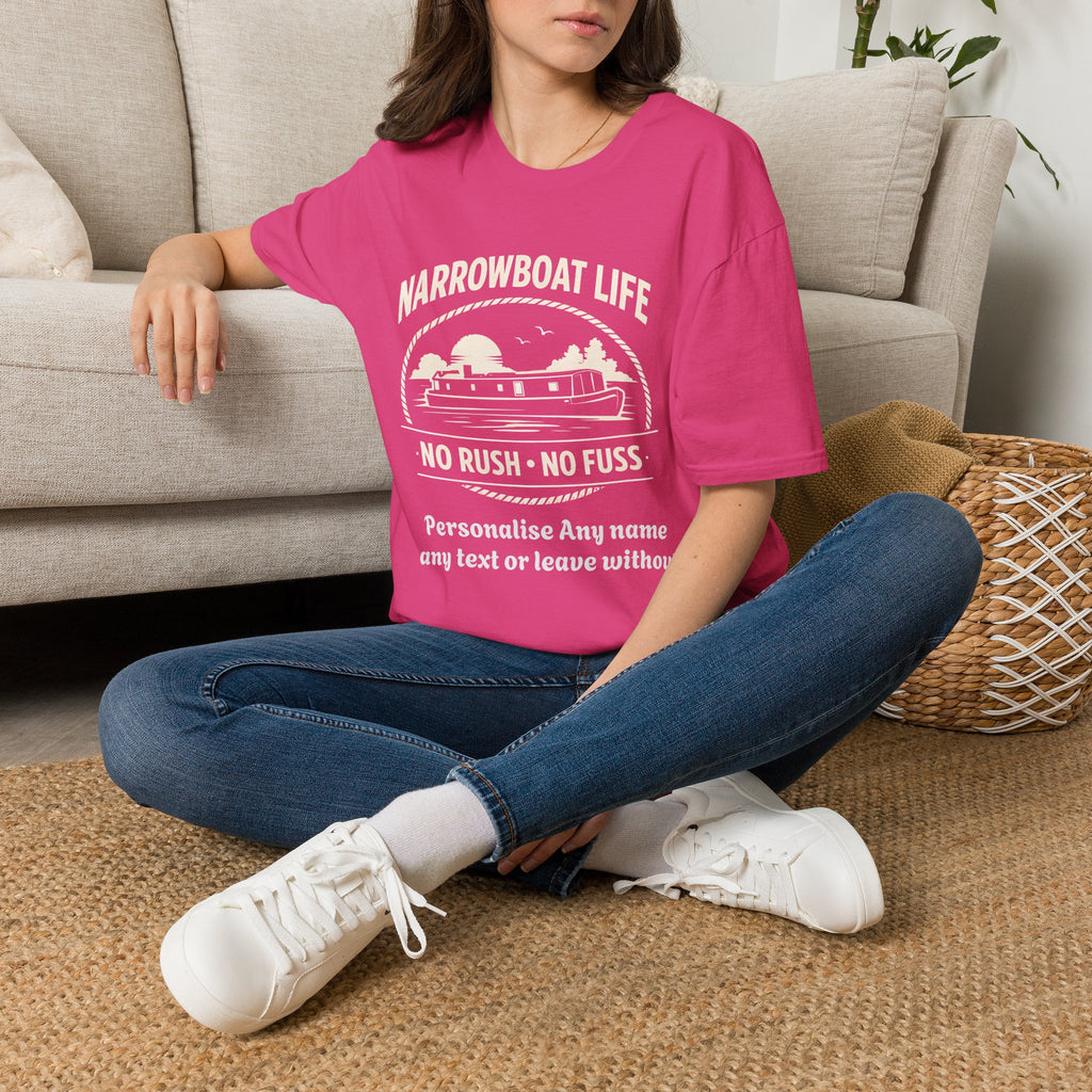 Narrowboat Life T-Shirt – 'No Rush • No Fuss' Canal Boat Tee Printify