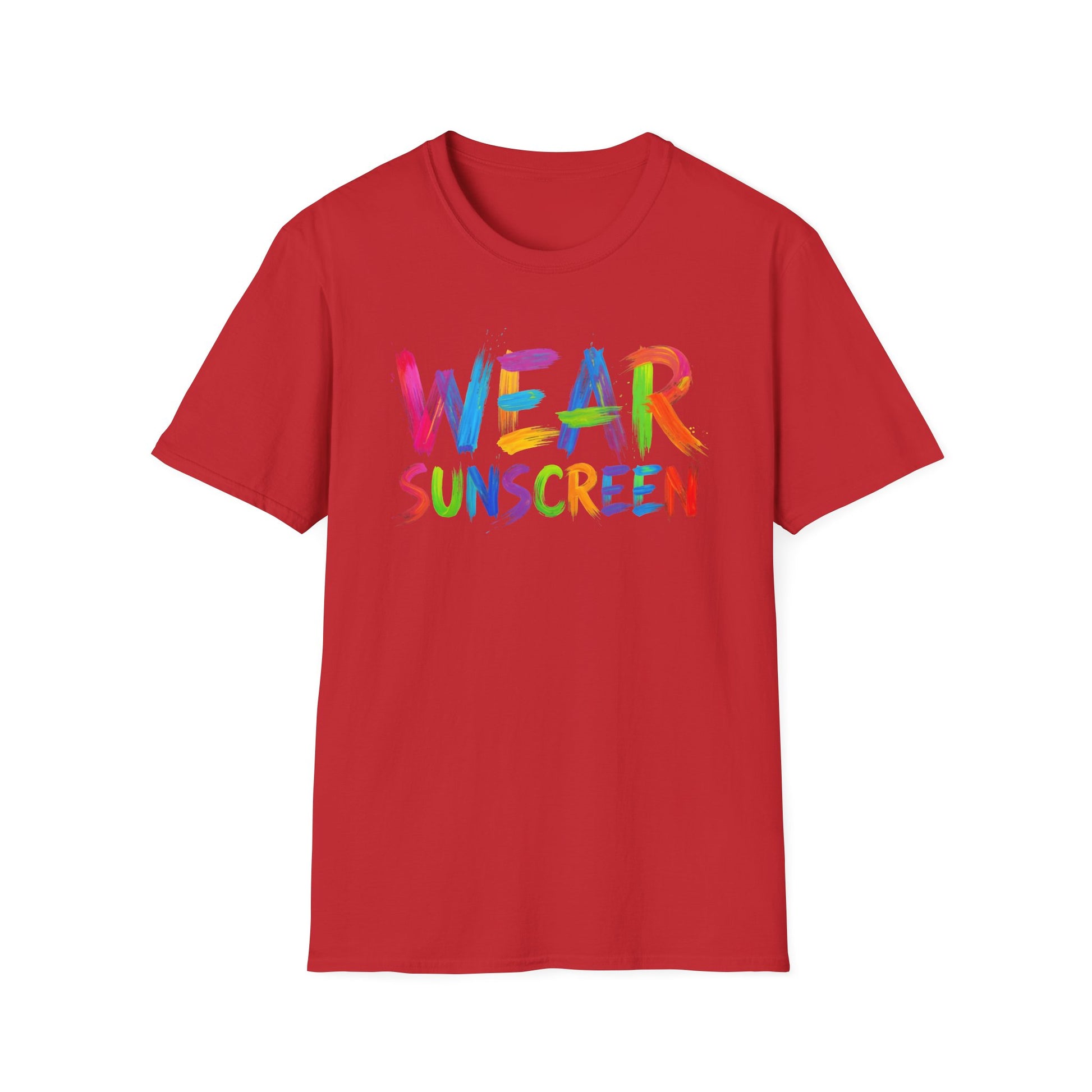 Wear Sunscreen T-Shirt — Colorful Brushstroke Sun Safety Tee Printify