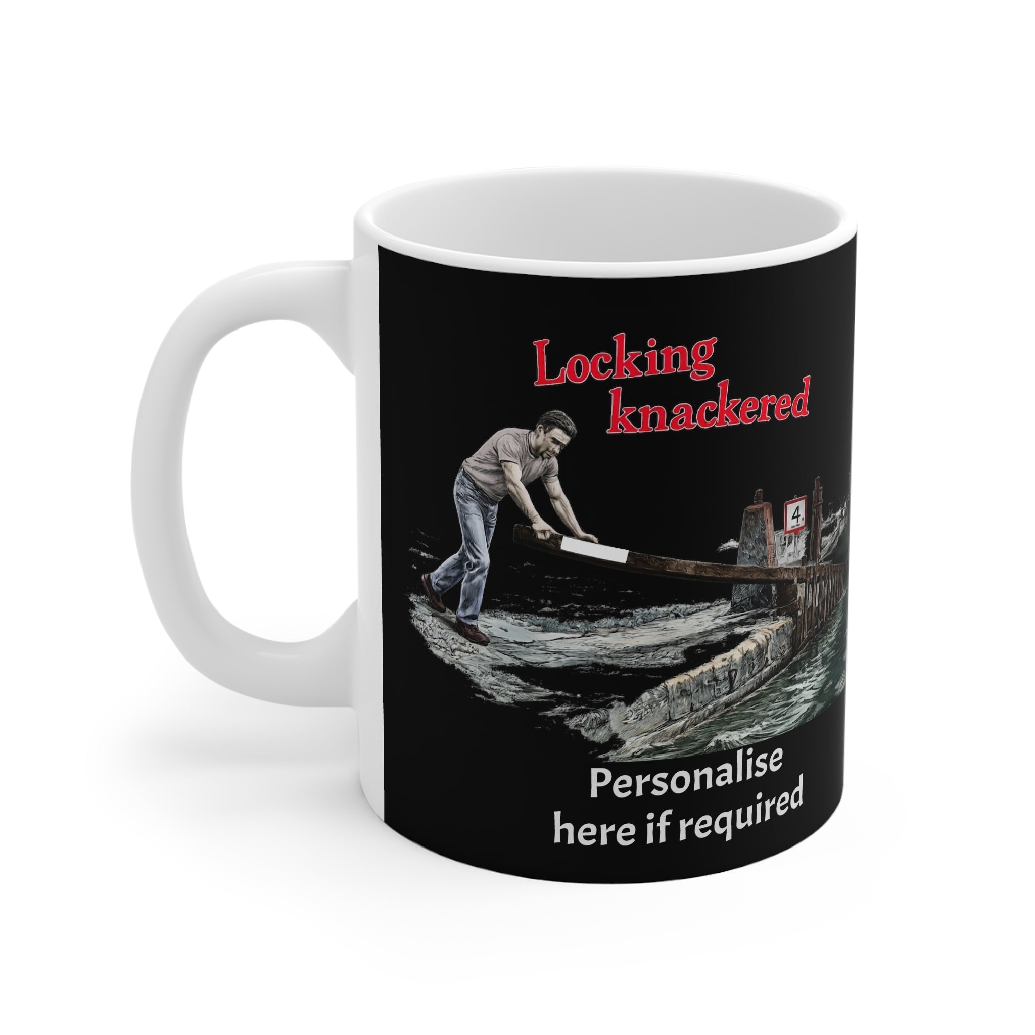 Locking Knackered Mug – Funny Canal Boating Coffee Cup (Customisable Gift) 