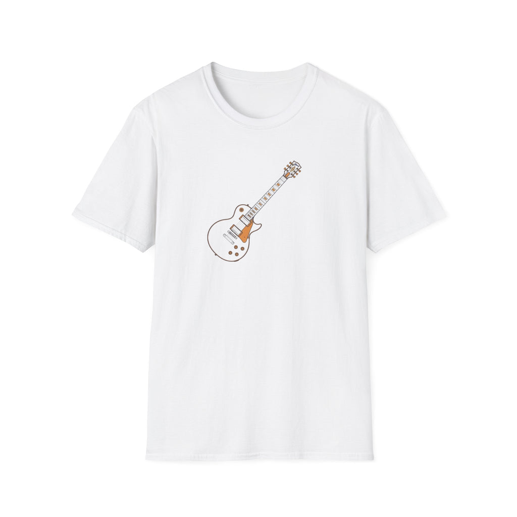 White Electric Guitar T-Shirt — Minimalist Music Tee for Guitarists & Fans