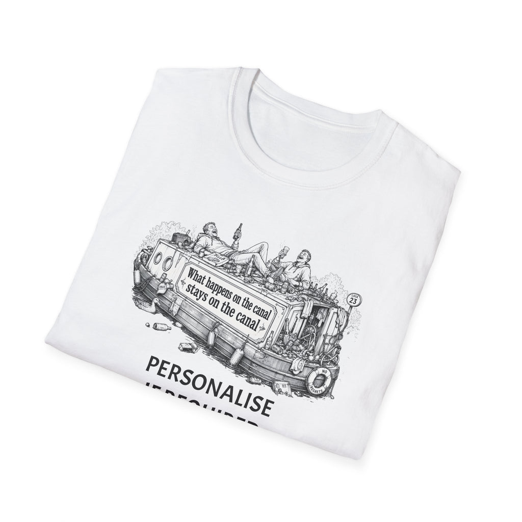 Canal Boat T-Shirt — "What happens on the canal stays on the canal" Printify