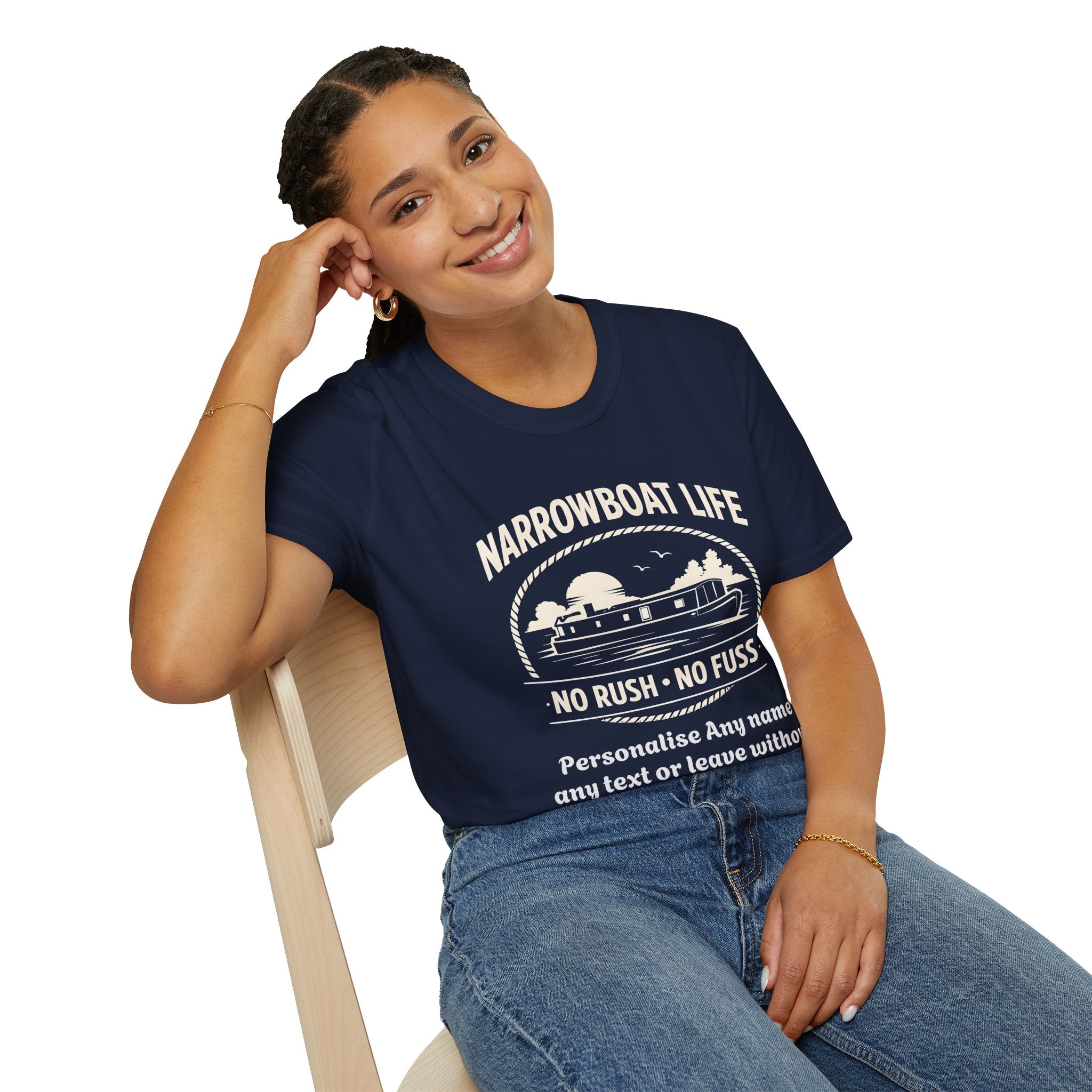 Narrowboat Life T-Shirt – 'No Rush • No Fuss' Canal Boat Tee Printify