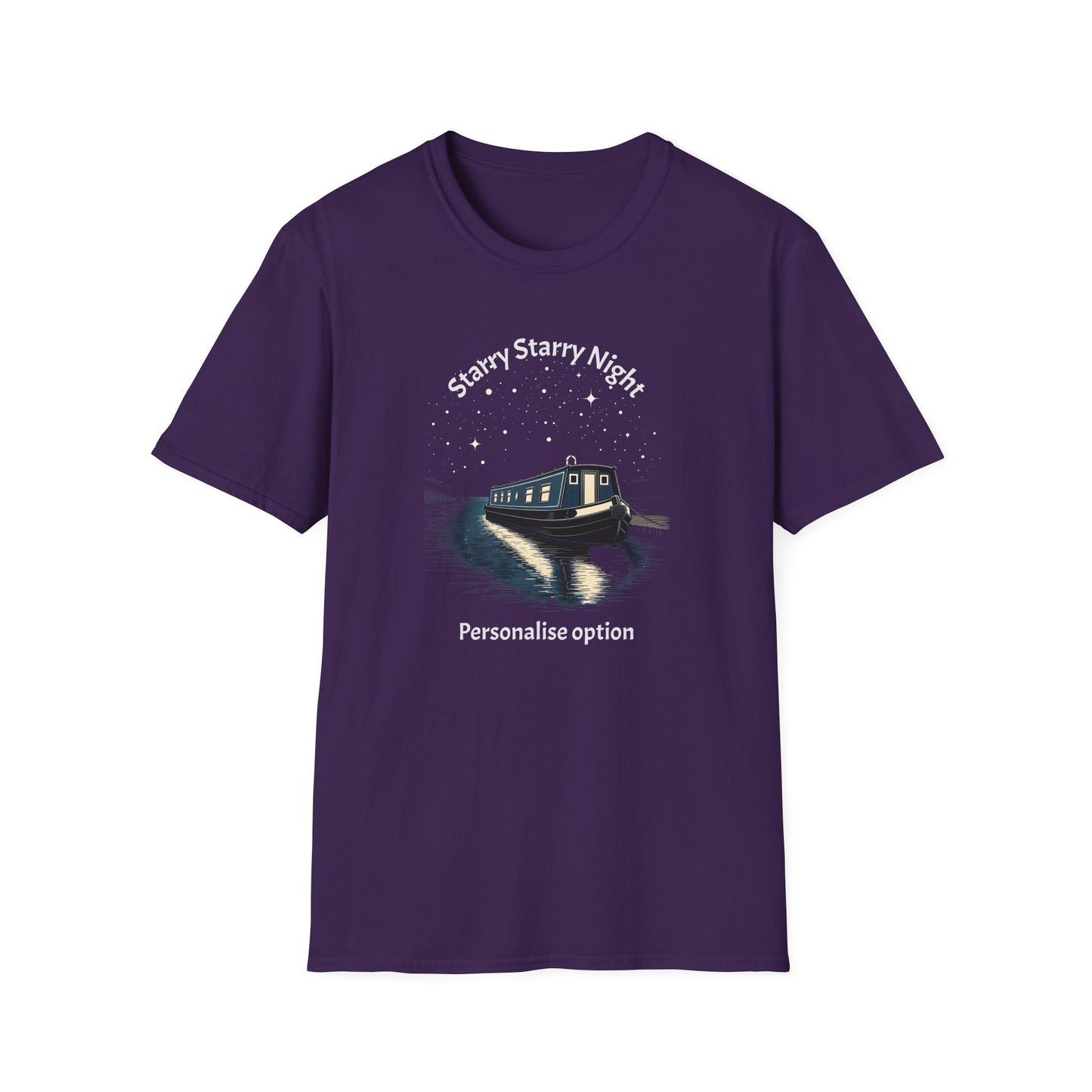 Starry Night Narrowboat T-Shirt – Personalised Canal Scene Printify