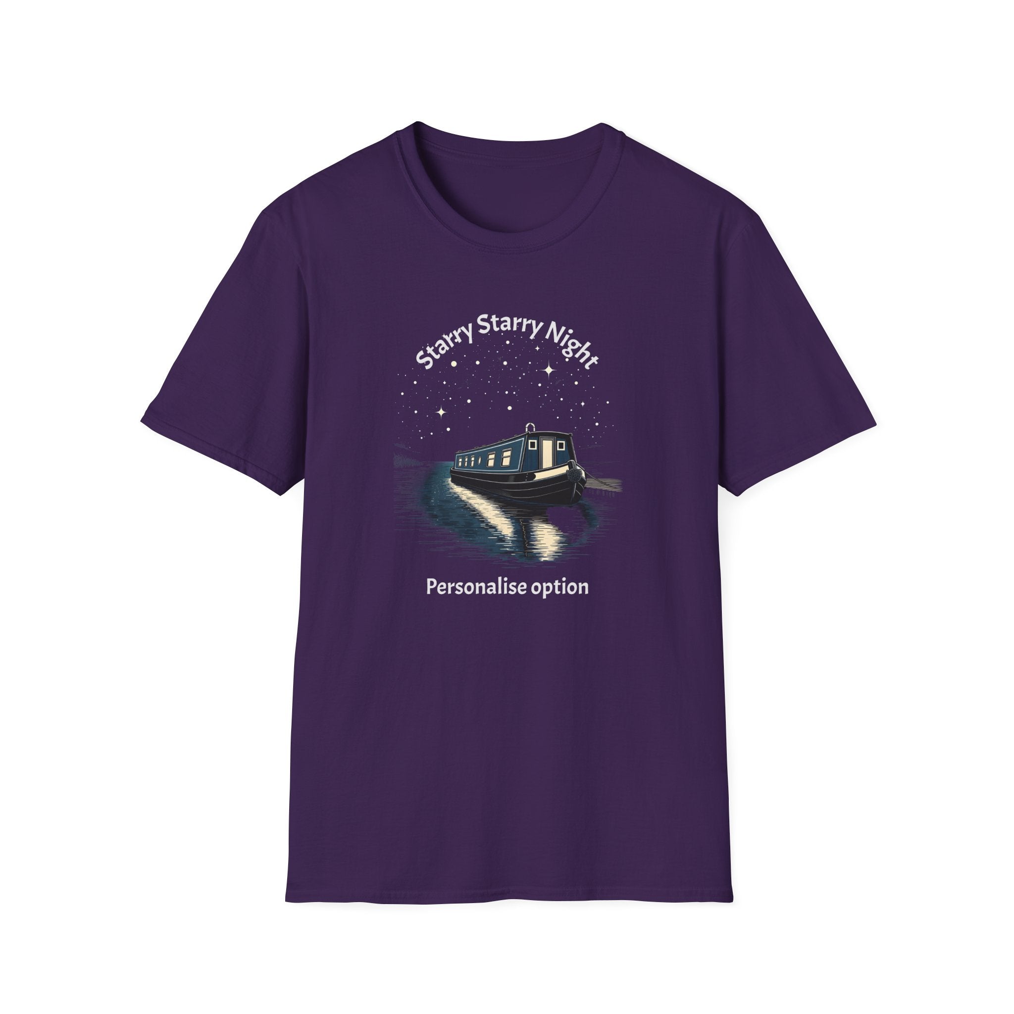 Starry Night Narrowboat T-Shirt – Personalised Canal Scene Printify