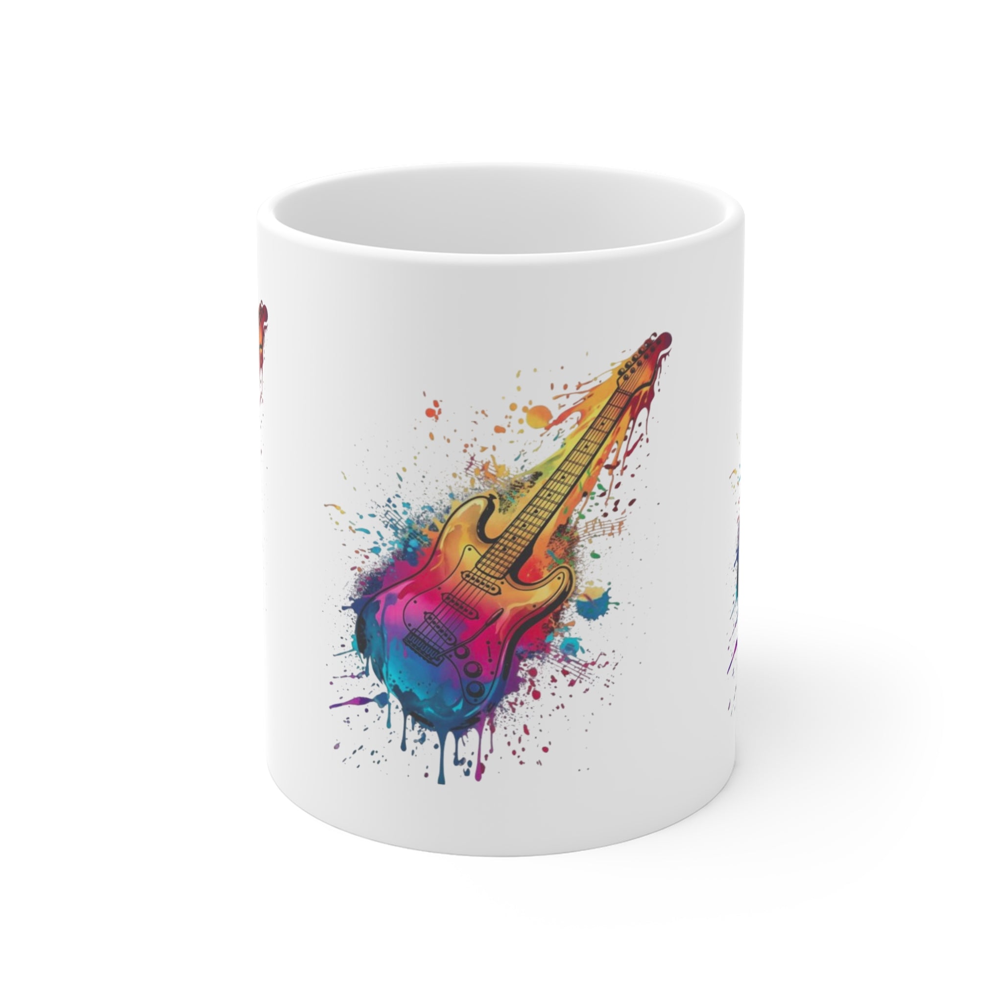 Colorful Splash Guitar Mug — Artistic Music Lover Coffee Cup Printify