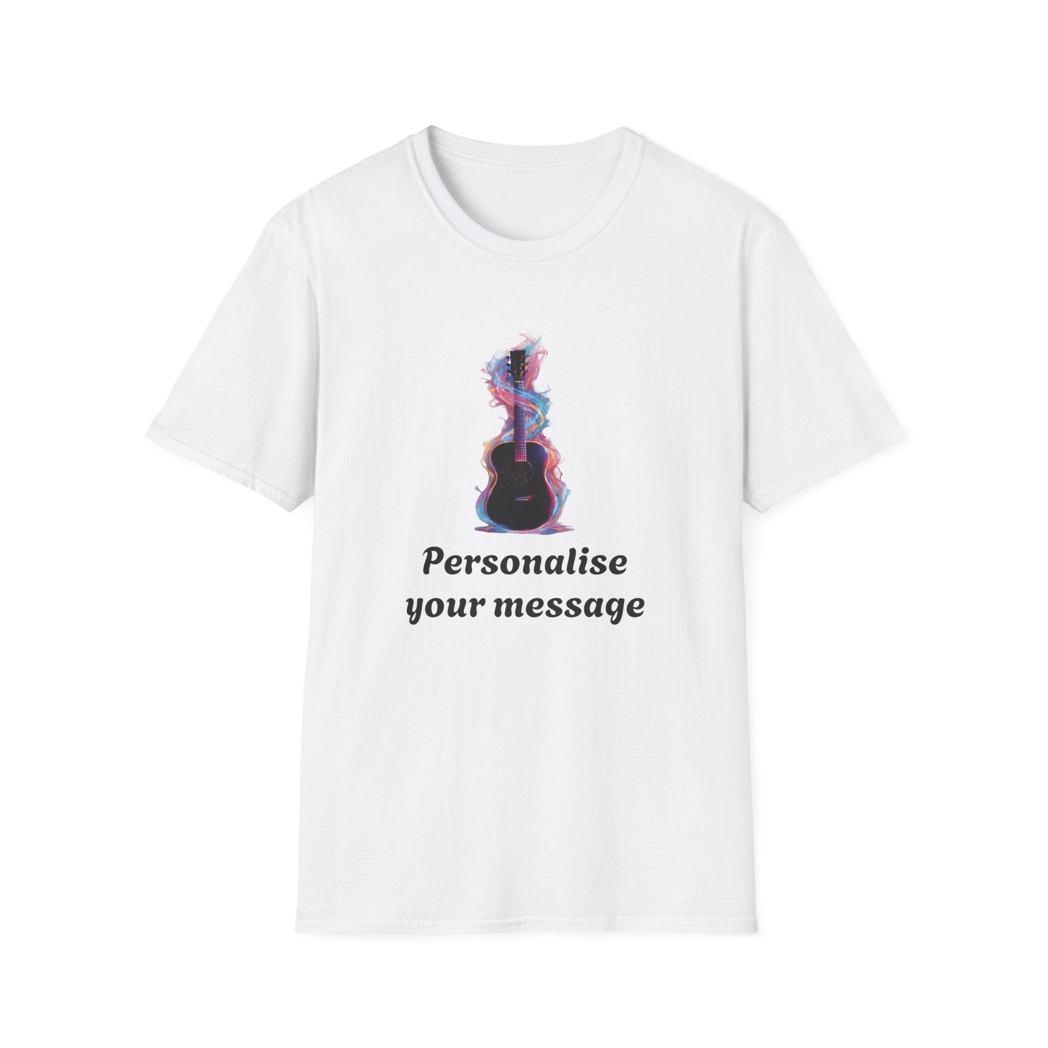 Personalized Guitar Art T-Shirt — Customizable Message Acoustic Music Tee 