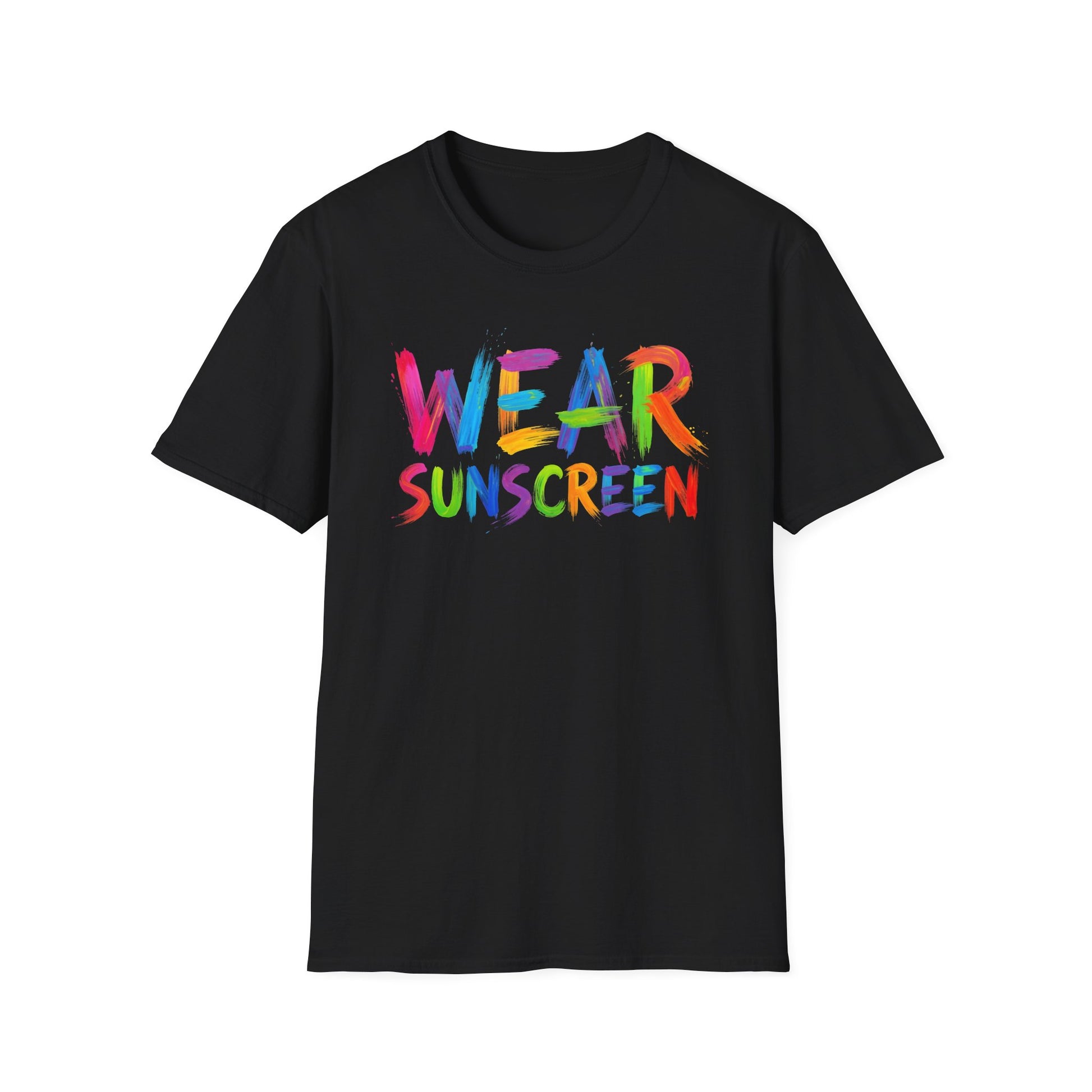 Wear Sunscreen T-Shirt — Colorful Brushstroke Sun Safety Tee Printify
