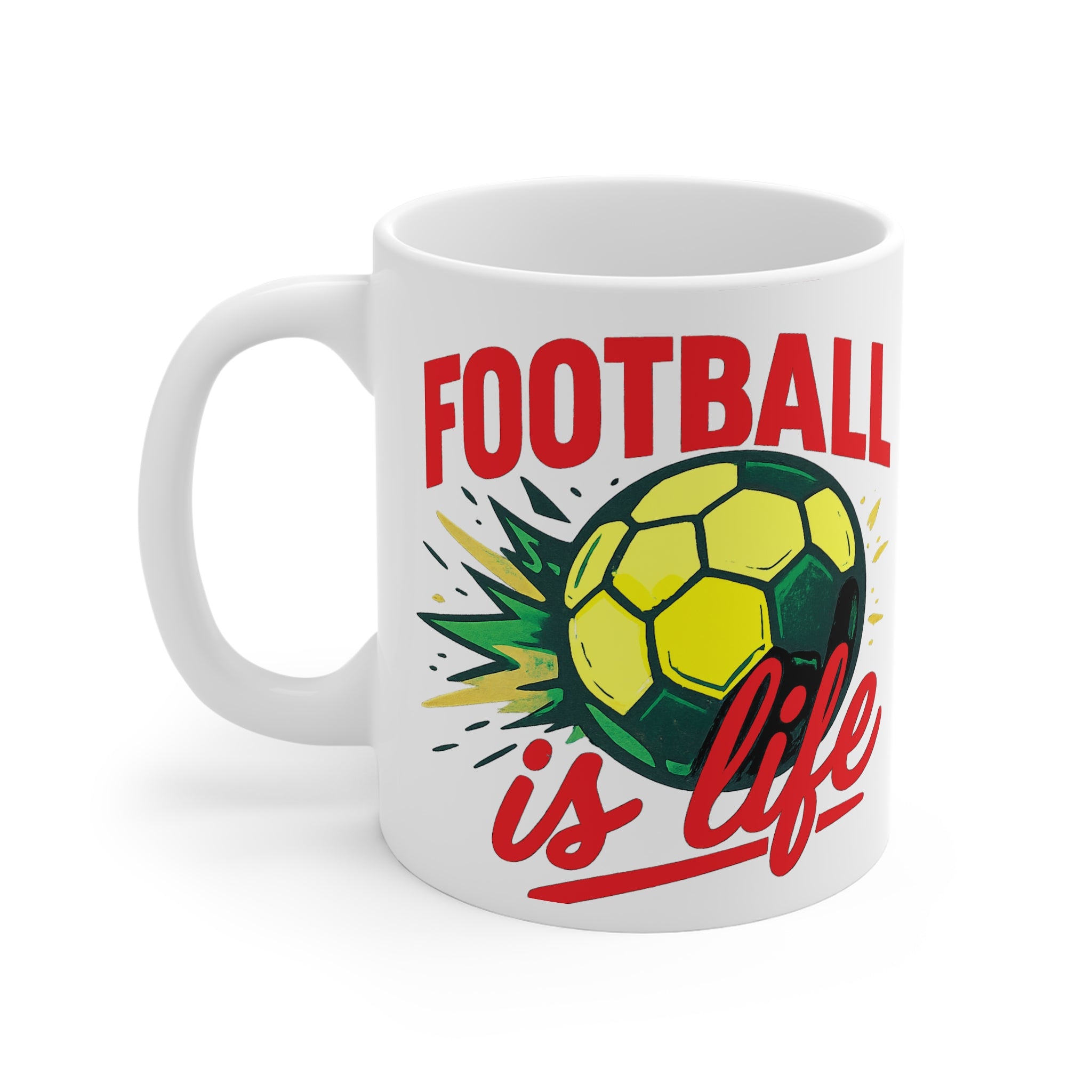 Football is life graphic white ceramic coffee mug