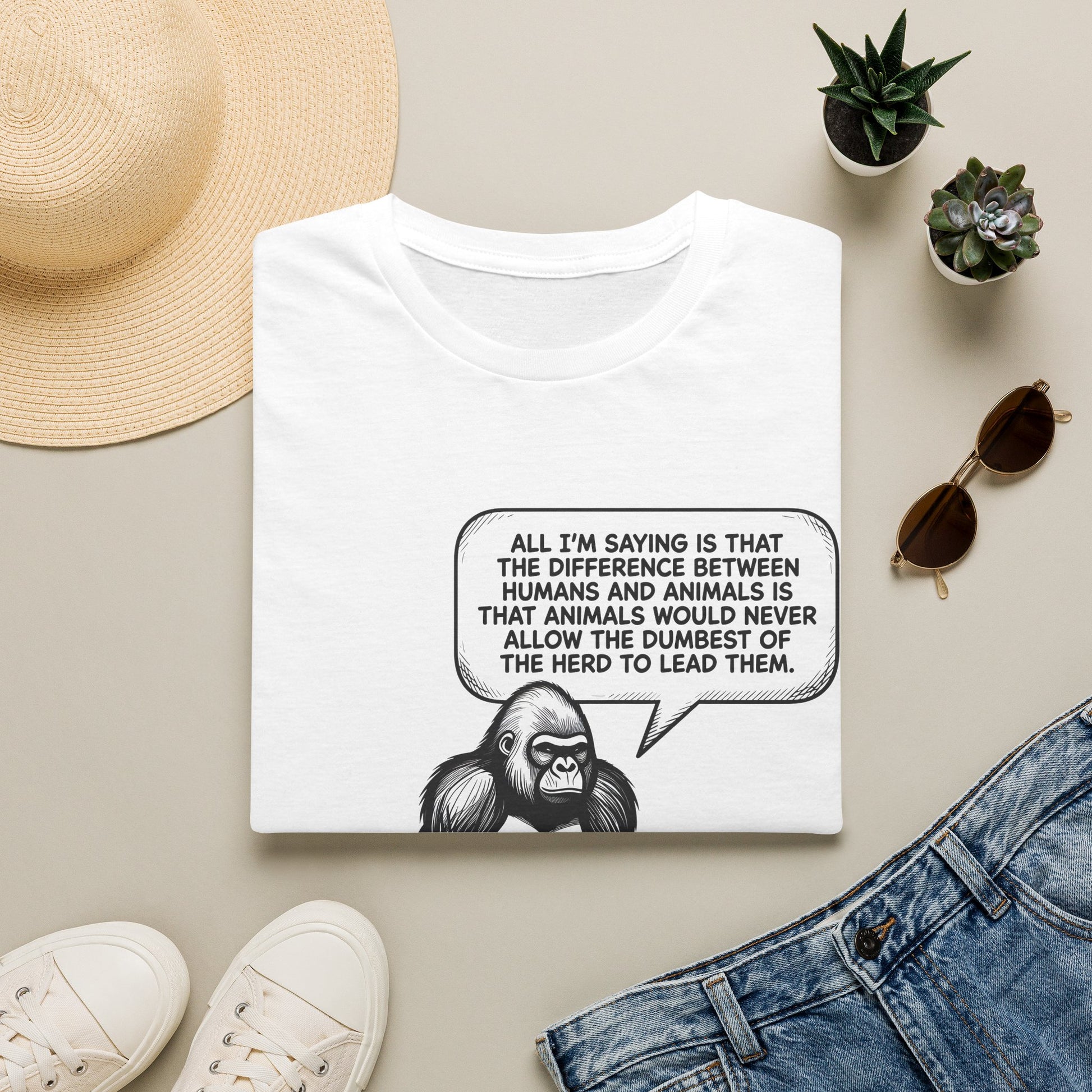 Political Satire Gorilla T-Shirt - "Dumbest of the Herd" Funny Quote Tee | Gildan Softstyle Unisex Shirt Printify