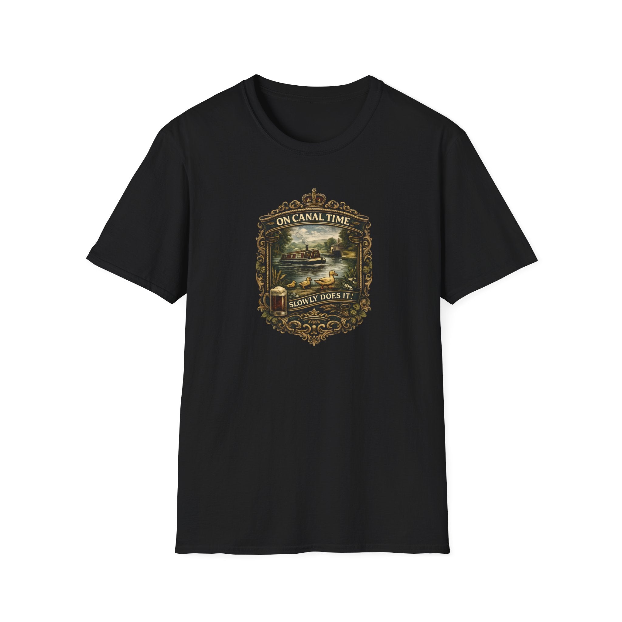 Canal Time Vintage Graphic T-Shirt — 'On Canal Time' Scenic Emblem