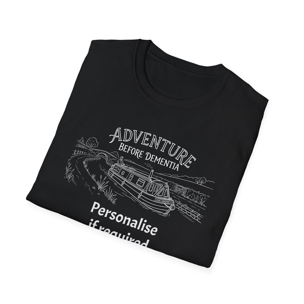 "Adventure Before Dementia"  Narrowboat Retirement T-Shirt -Personalise Option Printify