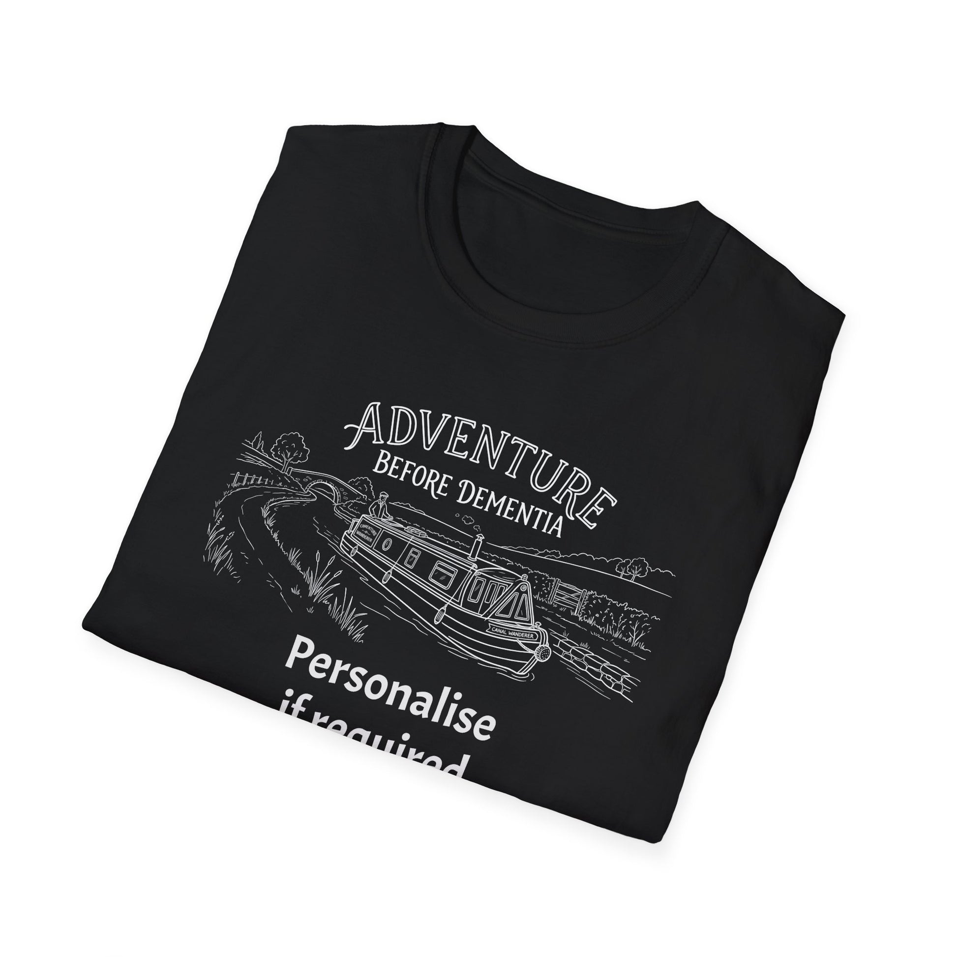 "Adventure Before Dementia"  Narrowboat Retirement T-Shirt -Personalise Option Printify