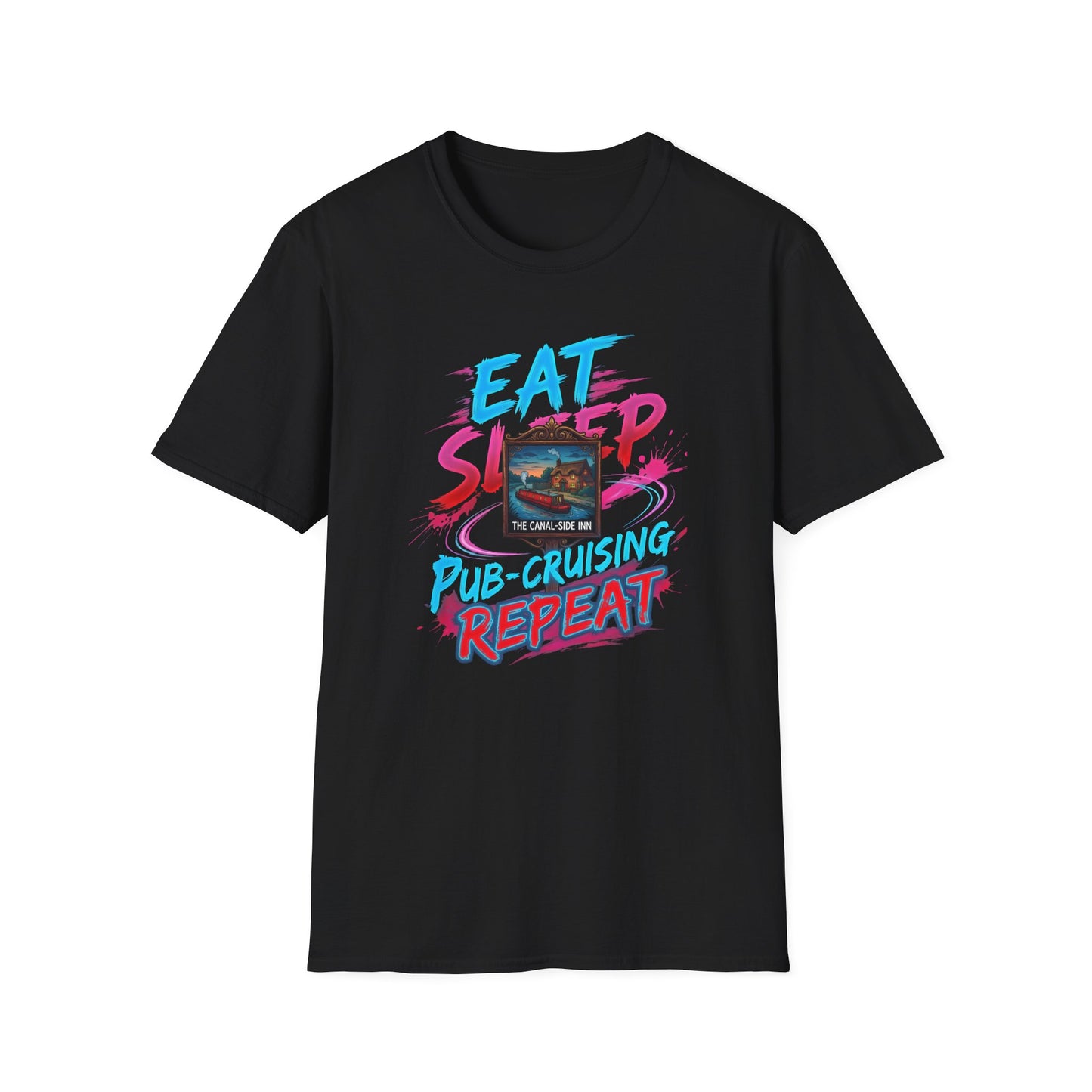 Eat Sleep Pub-Cruising Repeat T-Shirt — Canal-Side Inn Graphic Tee Printify