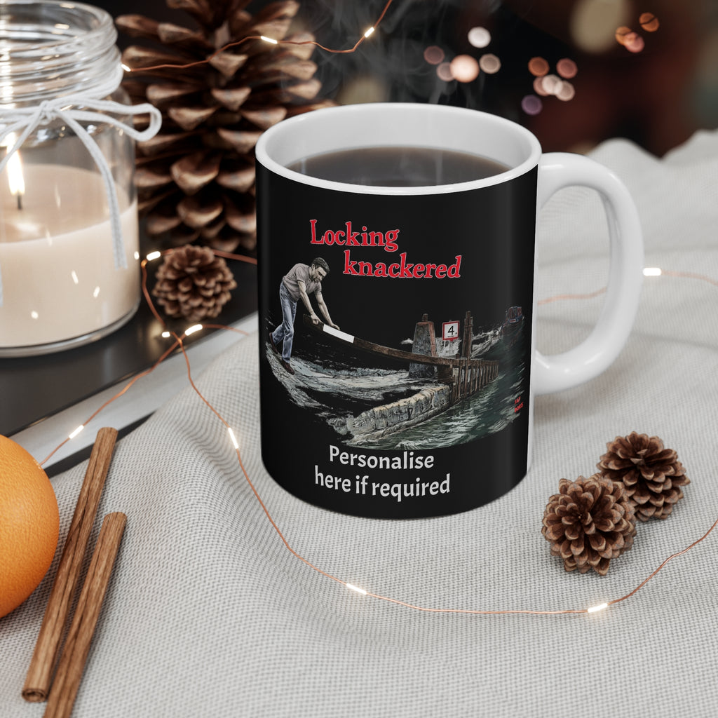 Locking Knackered Mug – Funny Canal Boating Coffee Cup (Customisable Gift) 