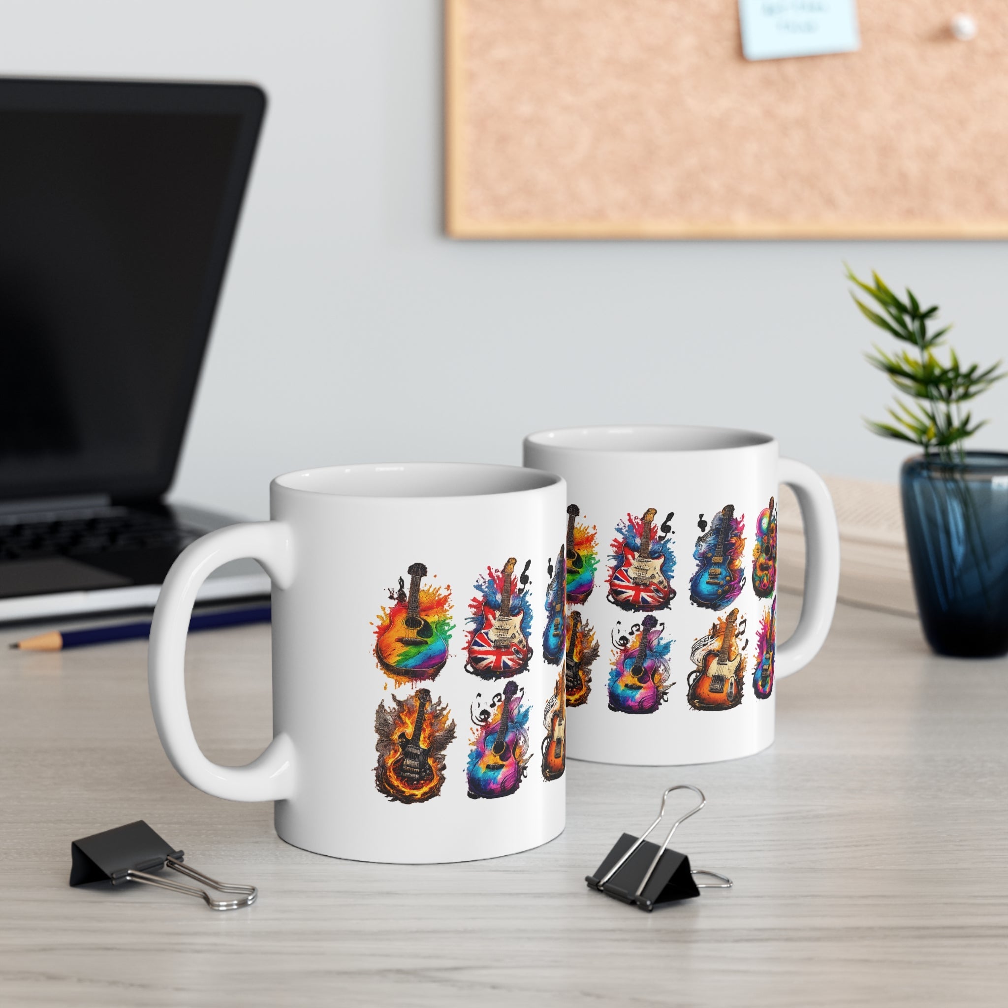 Colorful Guitar Art Ceramic Coffee Mug – Musical Instruments 11oz Printify