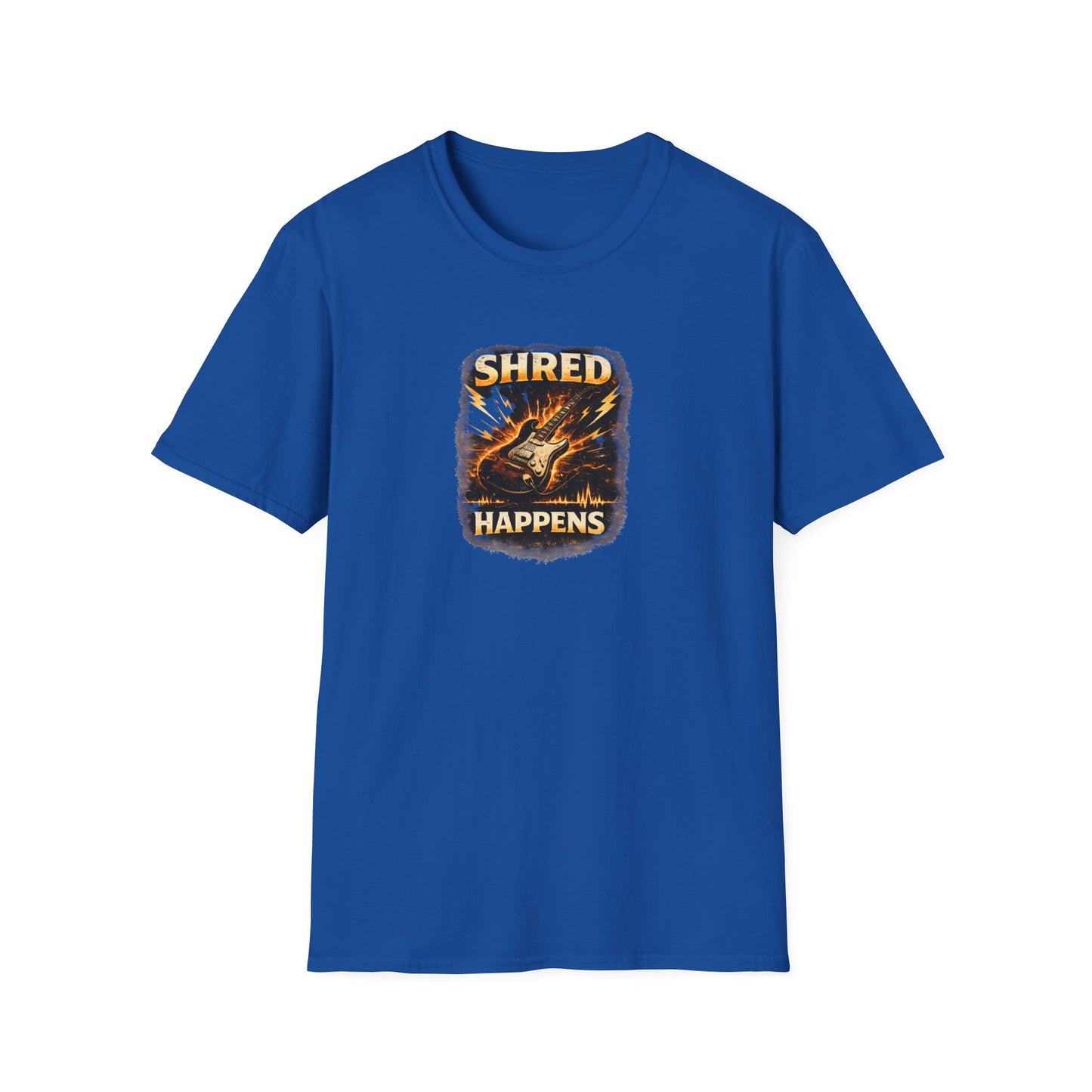 Shred Happens funny guitar player rock music t shirt design