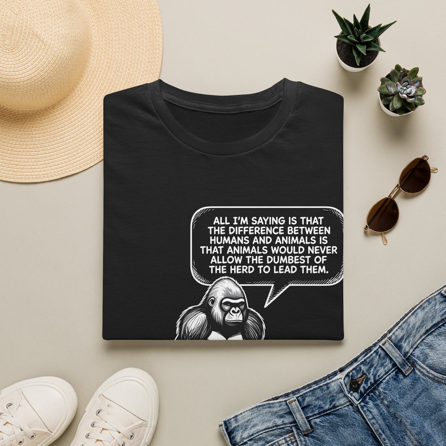 Political Satire Gorilla T-Shirt - "Dumbest of the Herd" Funny Quote Tee | Gildan Softstyle Unisex Shirt Printify