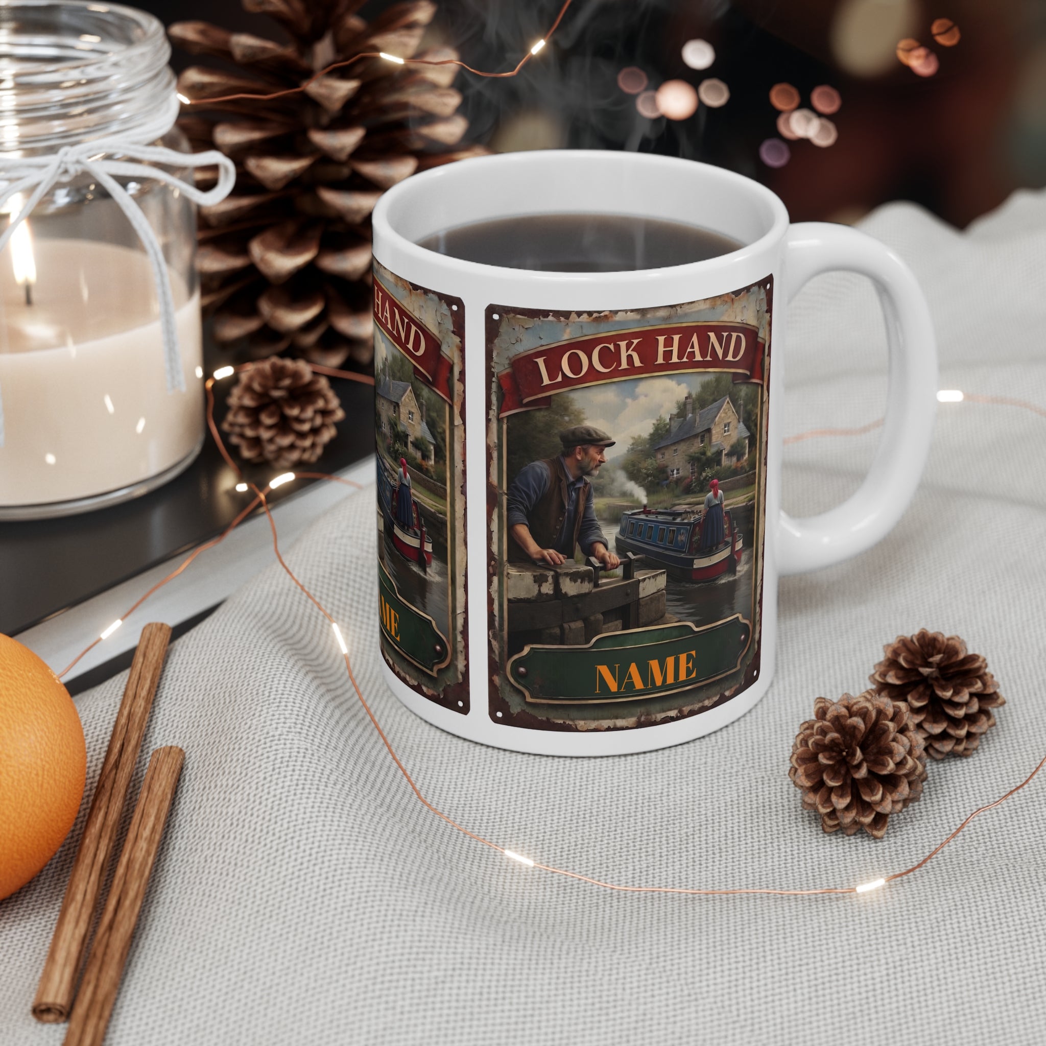 Lock Hand Canal Boat Mug — Personalised Narrowboat & Lockkeeper Coffee Cup Printify