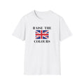 White t shirt with Union Jack and raise the colours message