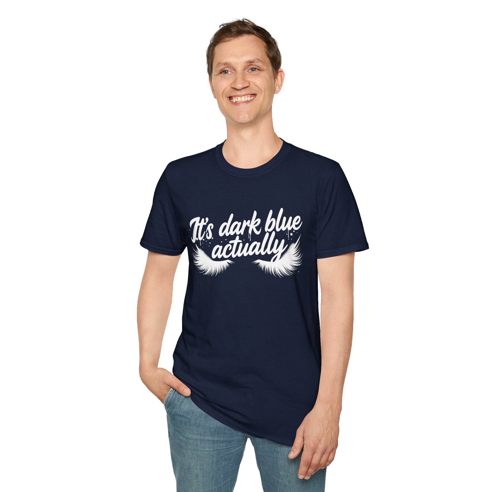 It’s Dark Blue Actually T-Shirt – Andy Burnham Eyelashes Reply to Kemi Badenoch Printify