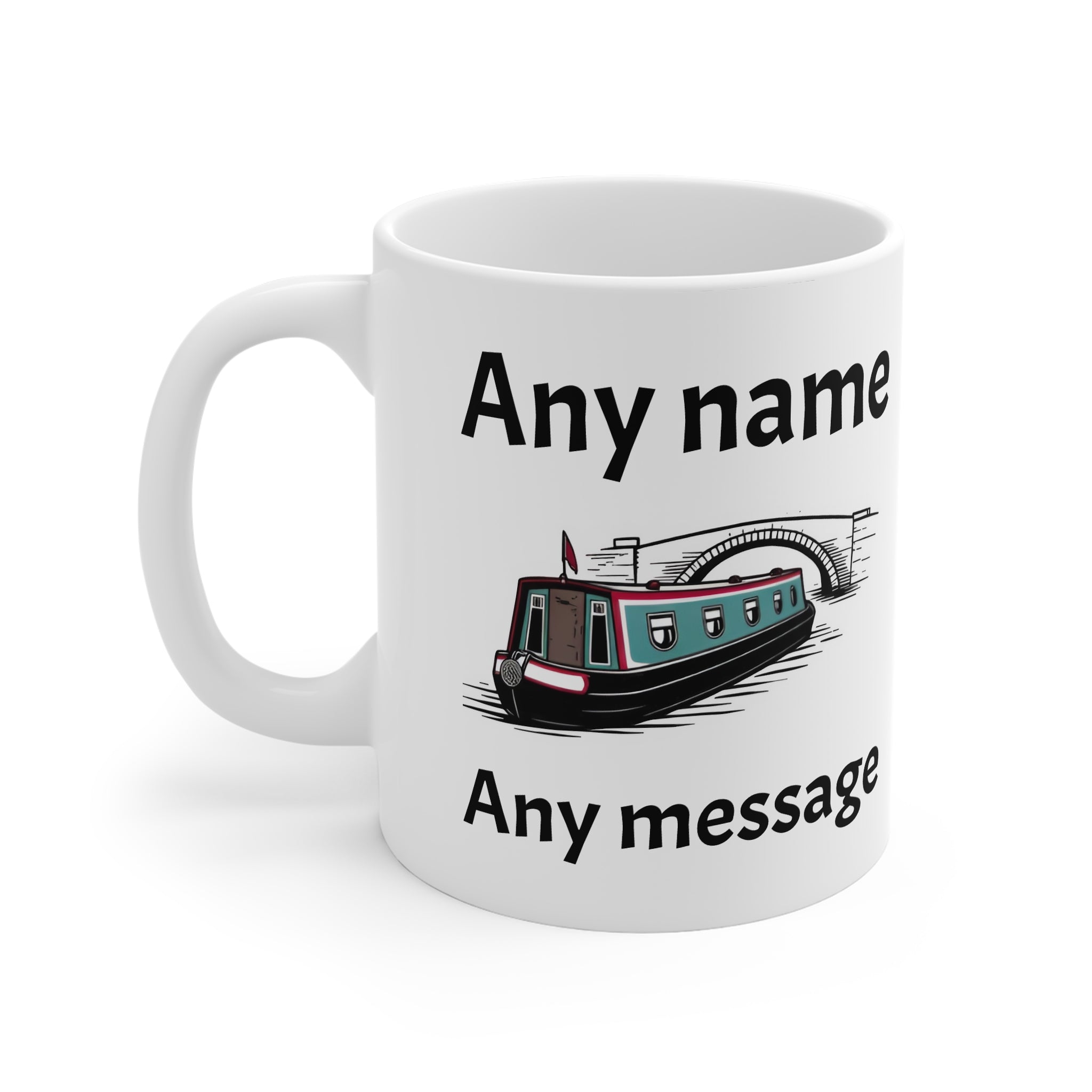 Customised Canal Narrowboat Mug – Personalised "Any Name, Any Message"