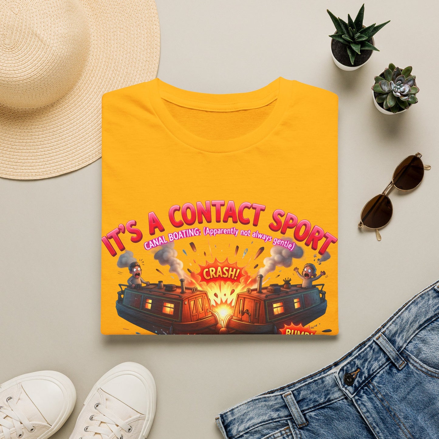Funny Narrowboat T-Shirt | "It's A Contact Sport" Canal Boating Comic Tee | Personalised Gift Printify