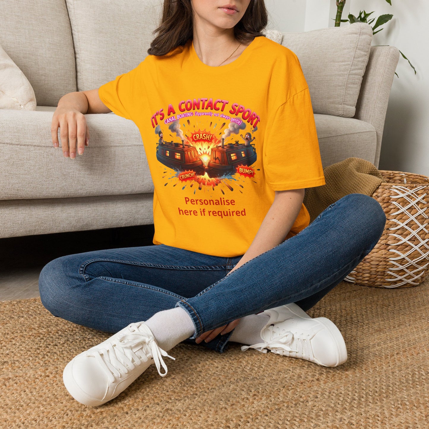 Funny Narrowboat T-Shirt | "It's A Contact Sport" Canal Boating Comic Tee | Personalised Gift Printify