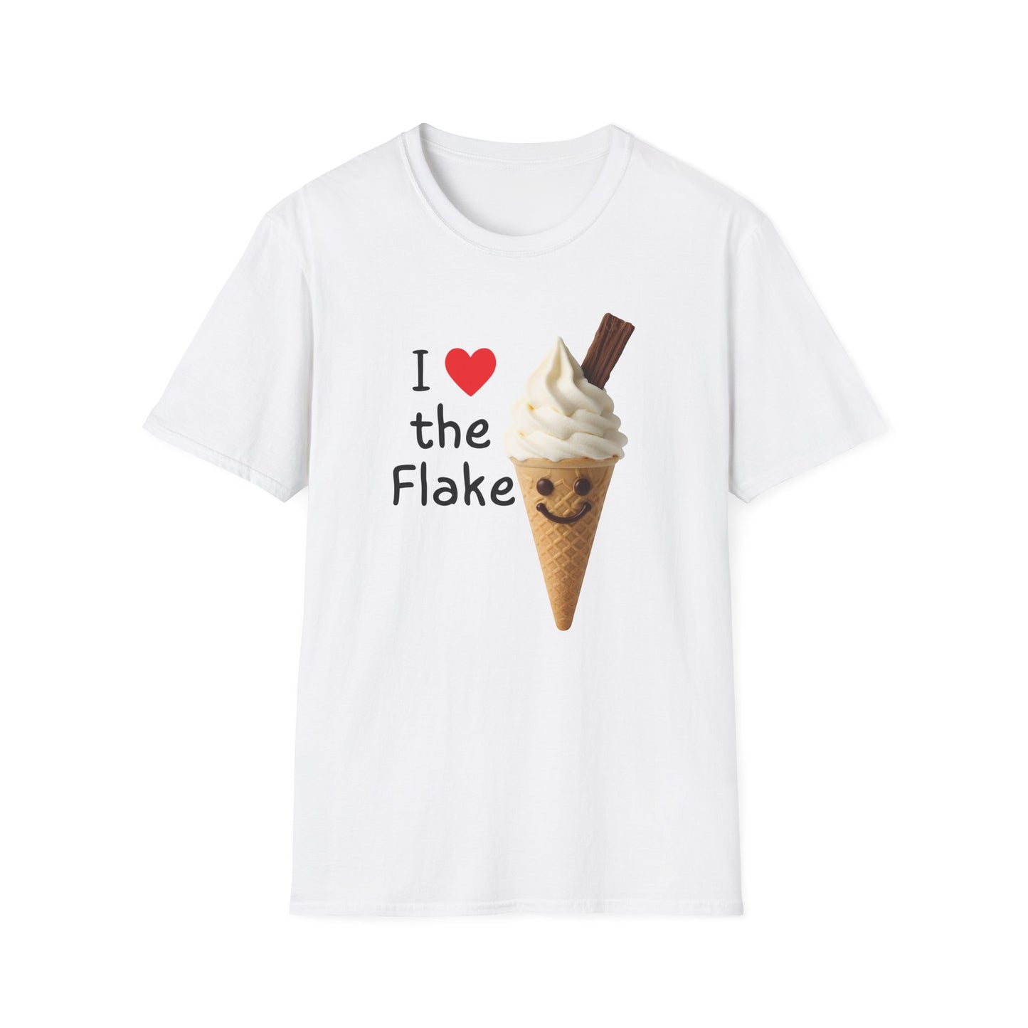 I Love the Flake Whippy Ice Cream T-Shirt | Funny Soft Serve Cone with Cadbury Flake Design Printify