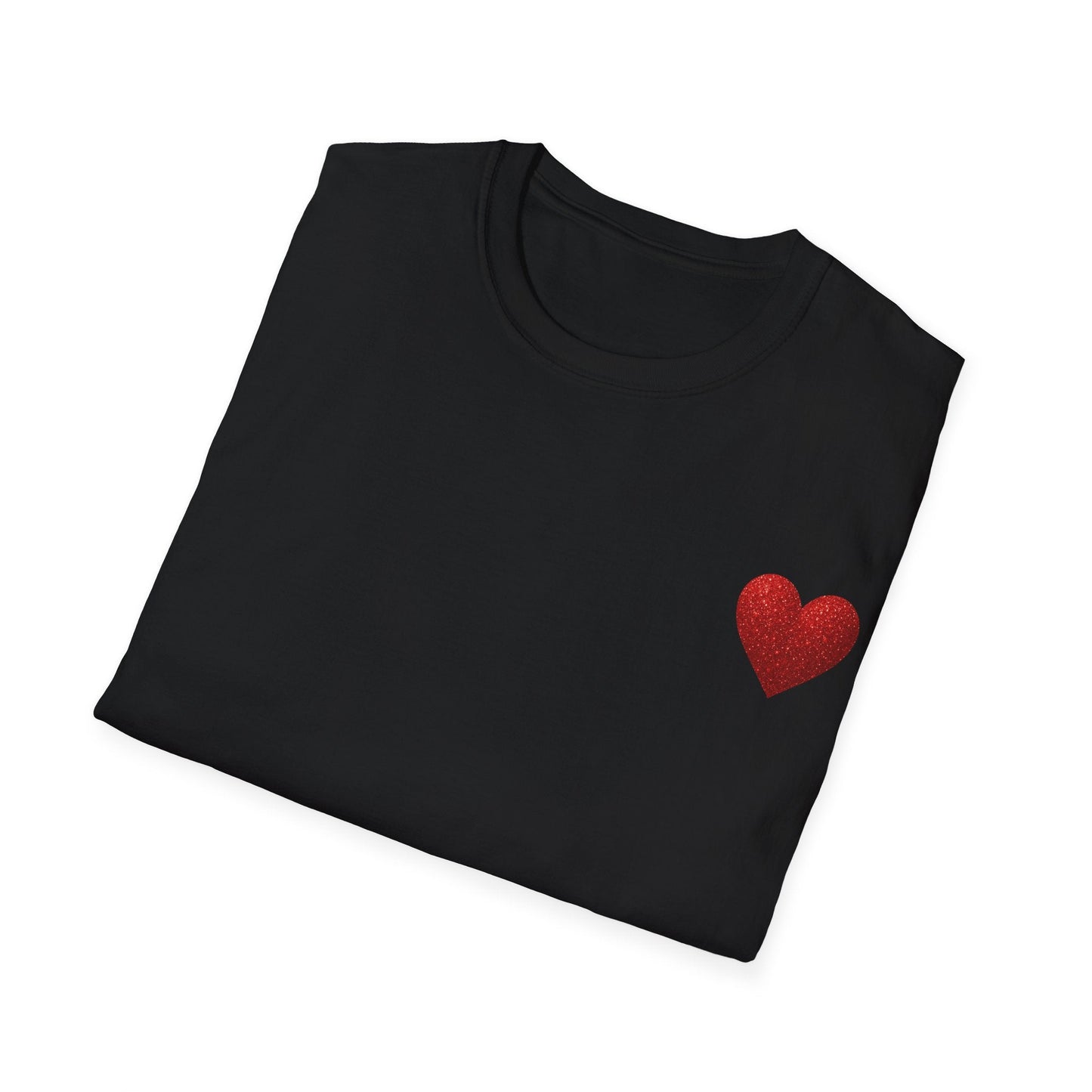 Red Glitter Heart Pocket T-Shirt — Valentine Gift Printify