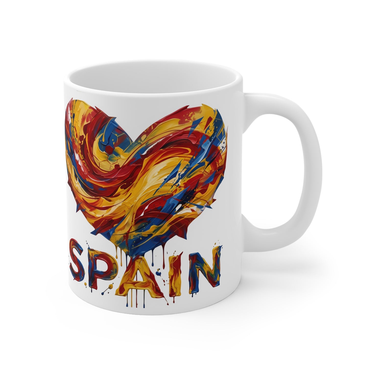 Spain Heart Coffee Mug – Colorful Abstract Spanish Flag Design Printify