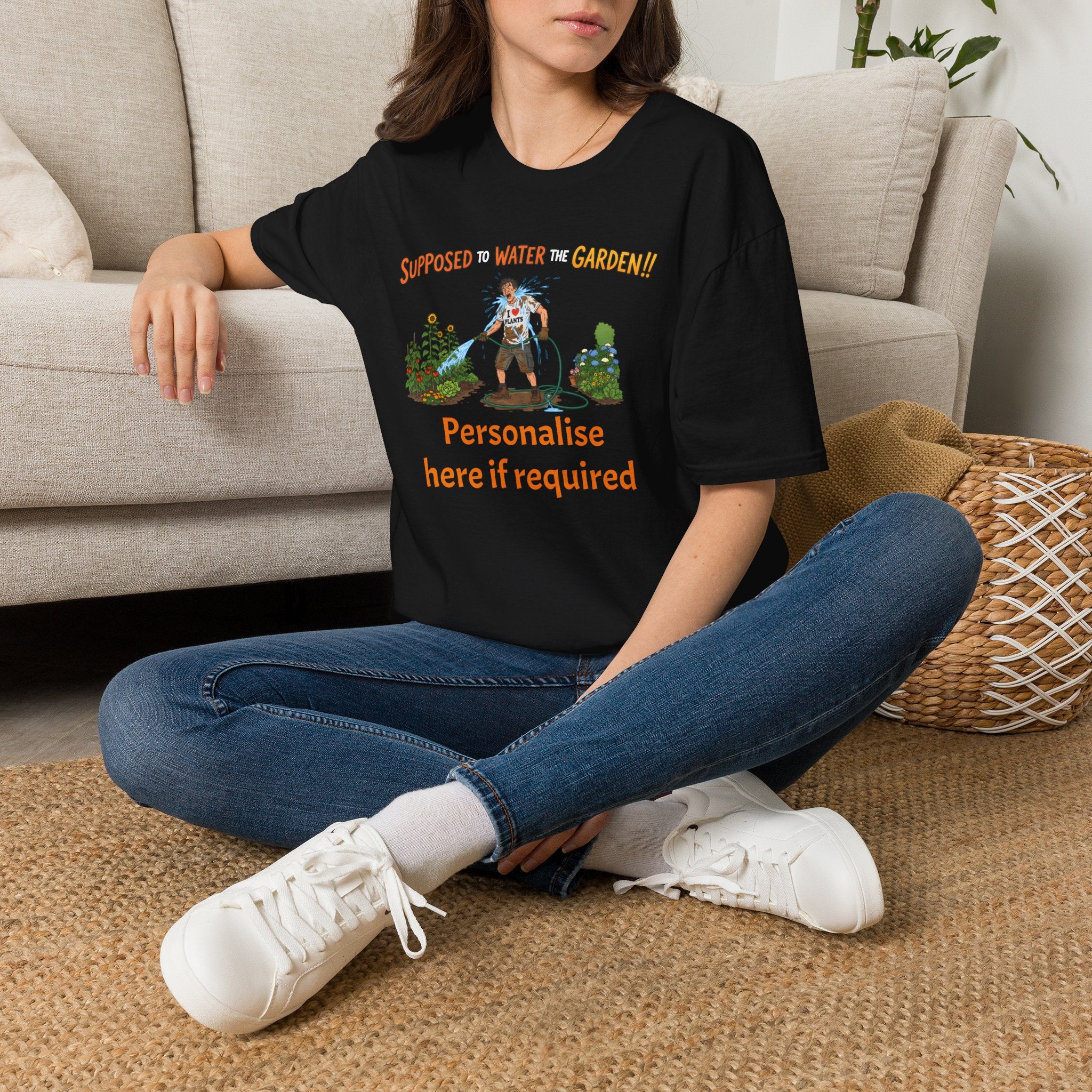 Garden Hose T‑Shirt — “Supposed to Water the Garden!!” Funny Gardener Tee -Personalise Option Printify