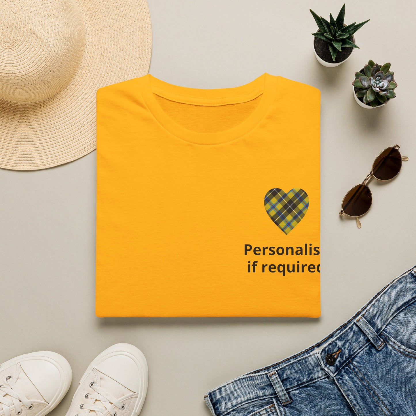 Plaid Heart T-Shirt — Personalized If Required Chest Design Printify
